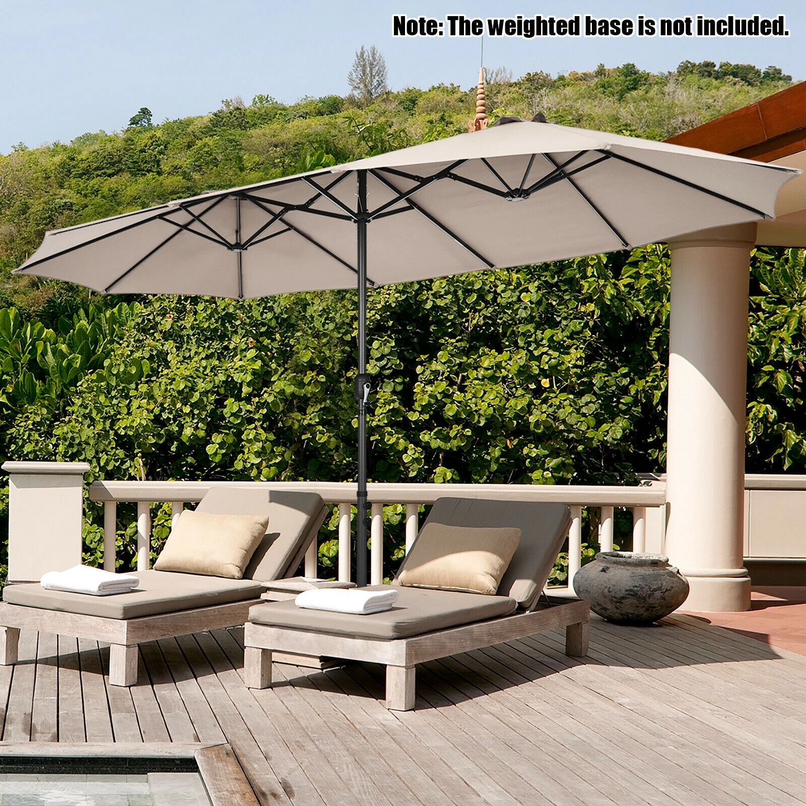 SUGIFT 15.4-ft Beige Rectangular Double-Sided Patio Umbrella, Crank Lift, Vented Canopy