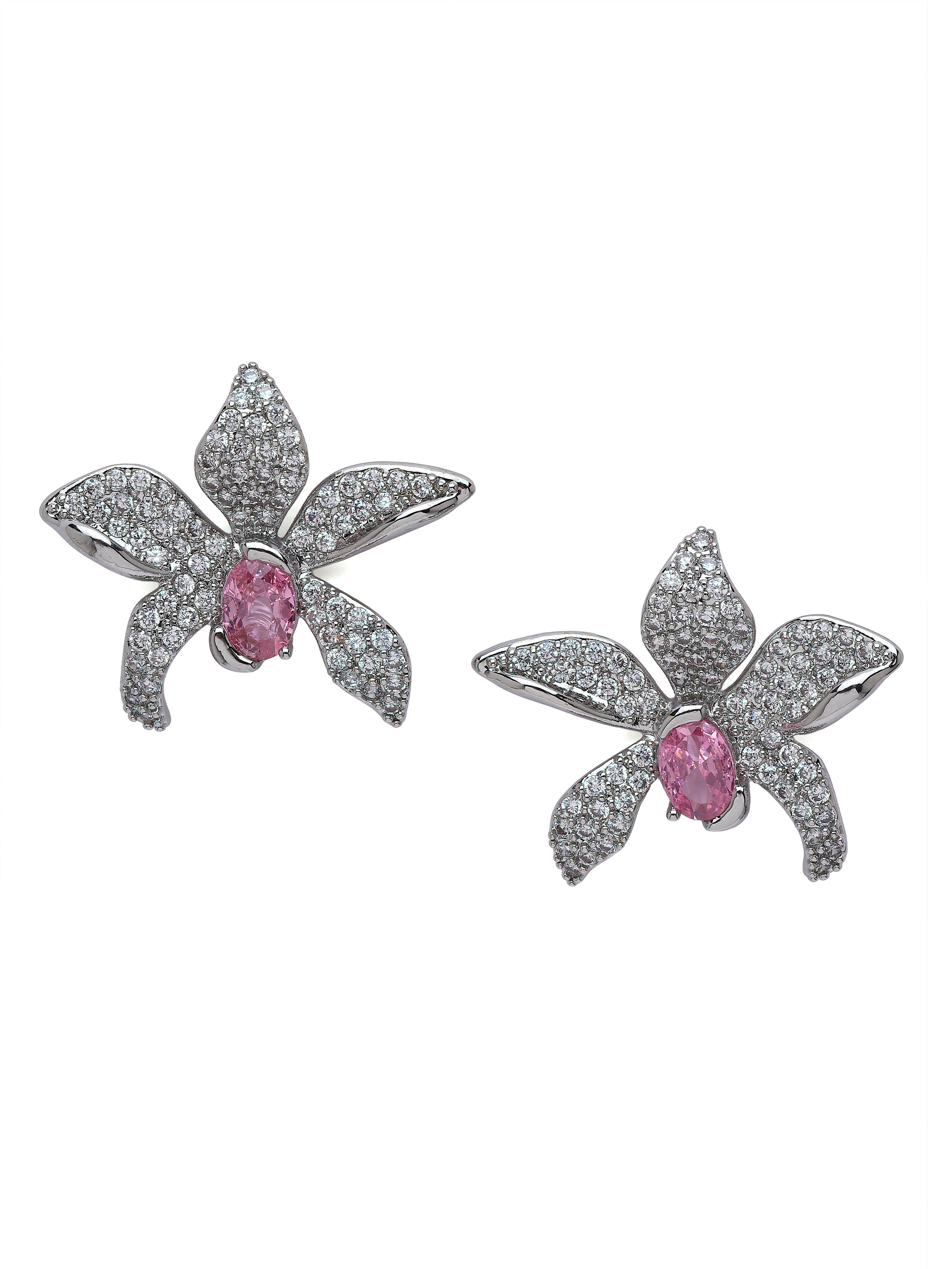 AGP PARIS Womens Floral Crystal Stud Earrings