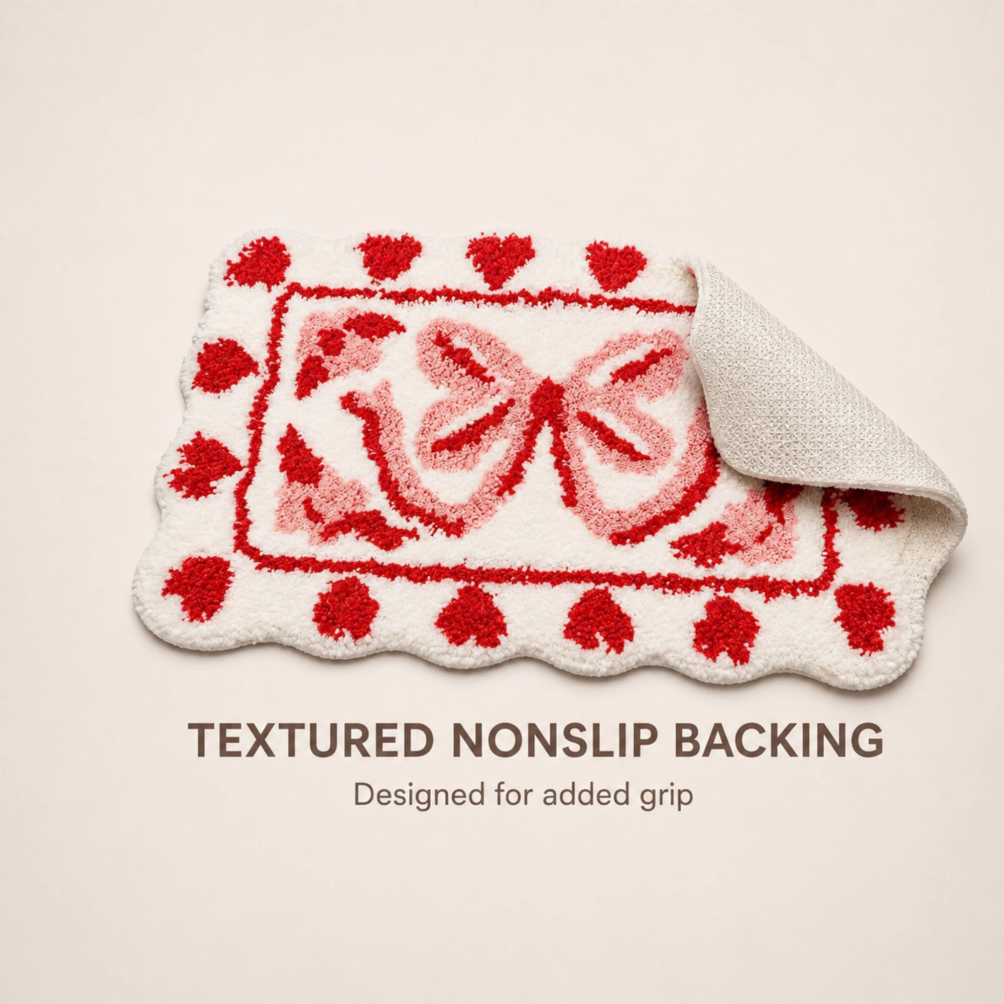 Alilang Unisex Bow and Heart Shaped Bath Mat Nonslip Accent Rug 15.7 x 23.6 Inches