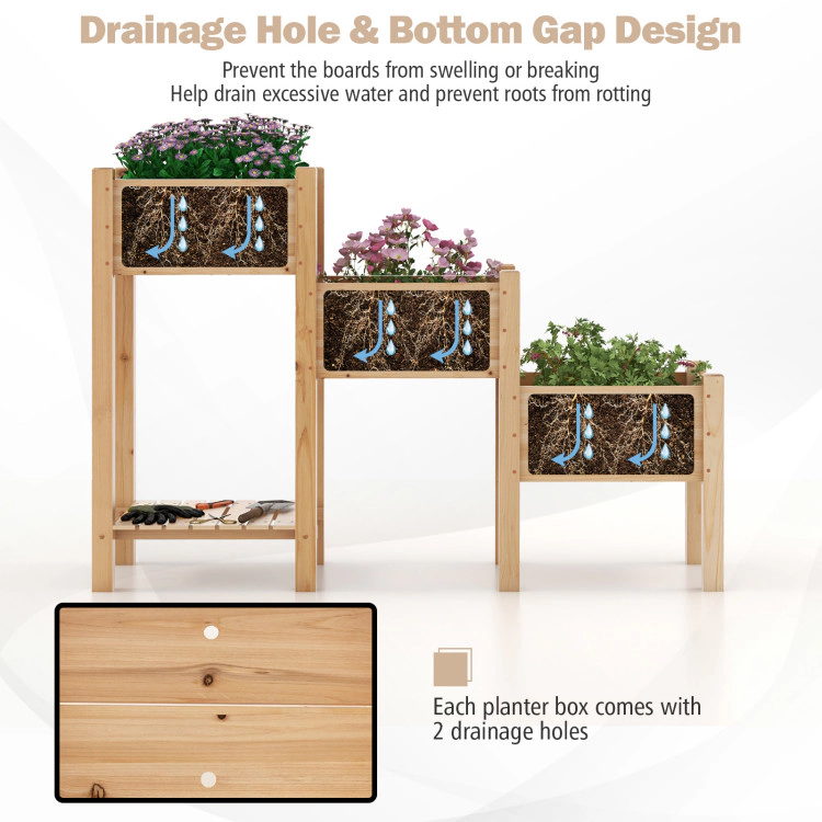 Hivvago 3-Tier Wooden Raised Garden Bed with Open Storage Shelf