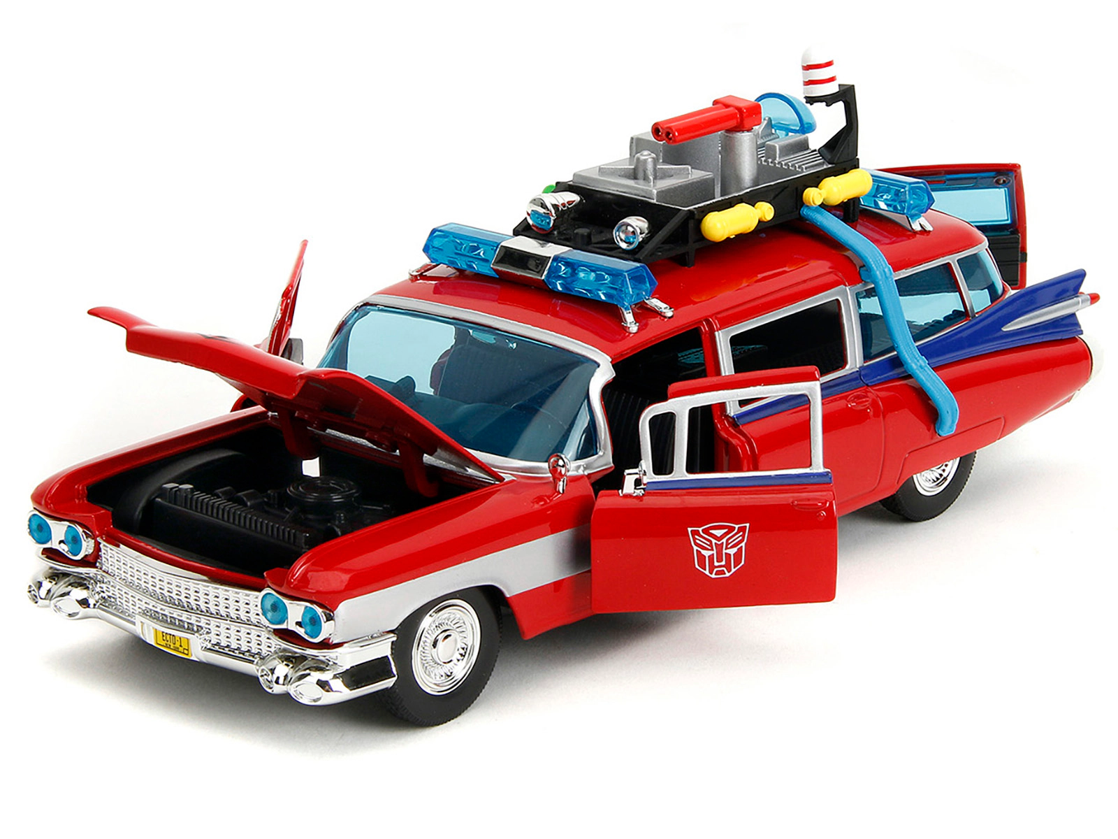 Jada 1959 Cadillac Ambulance Ecto-1 Red "Transformers" TV Series - "Ghostbusters" (1984) Movie Crossover
