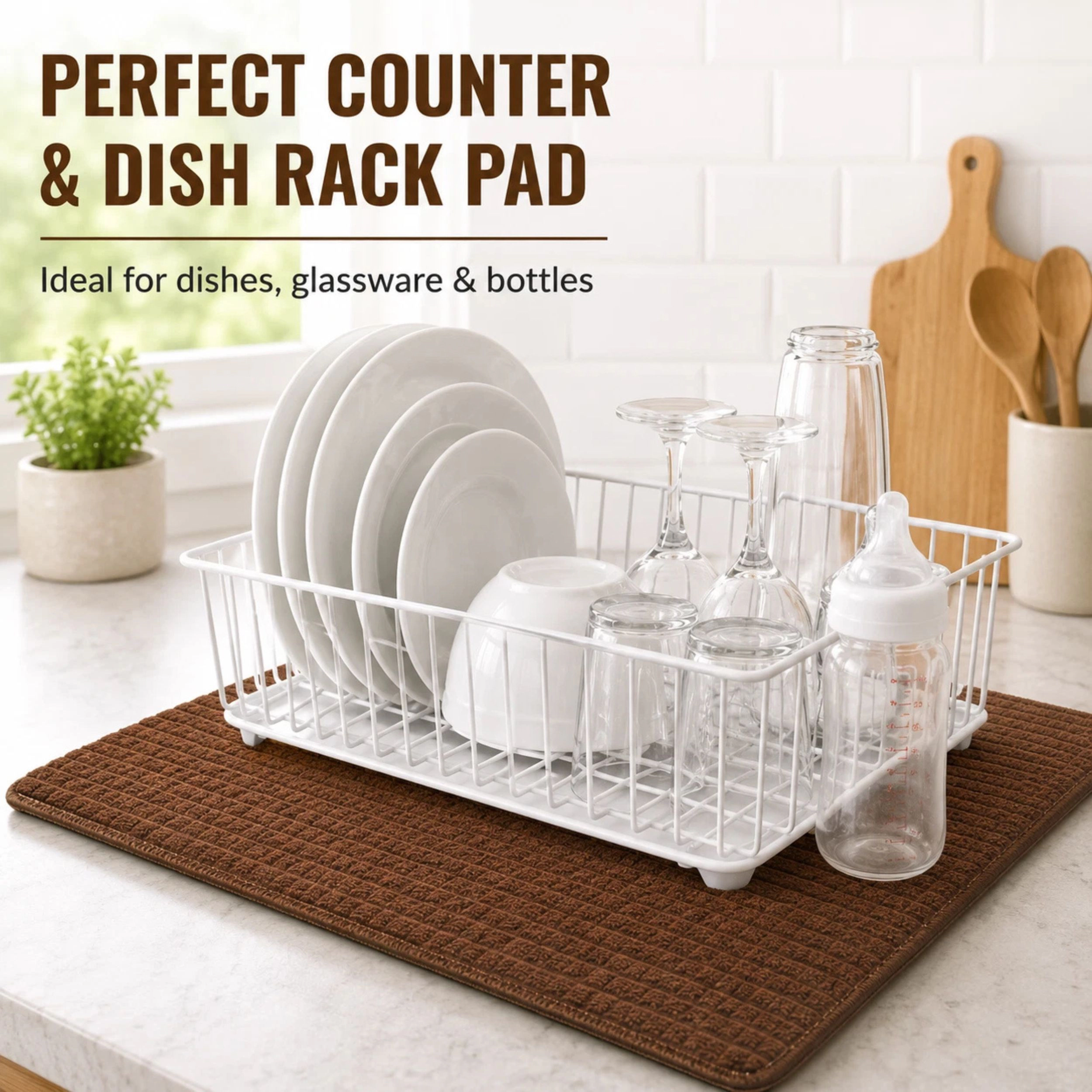 Home Collection Pack of 2 Brown Absorbent Dish Drying Mats 20" x 15"