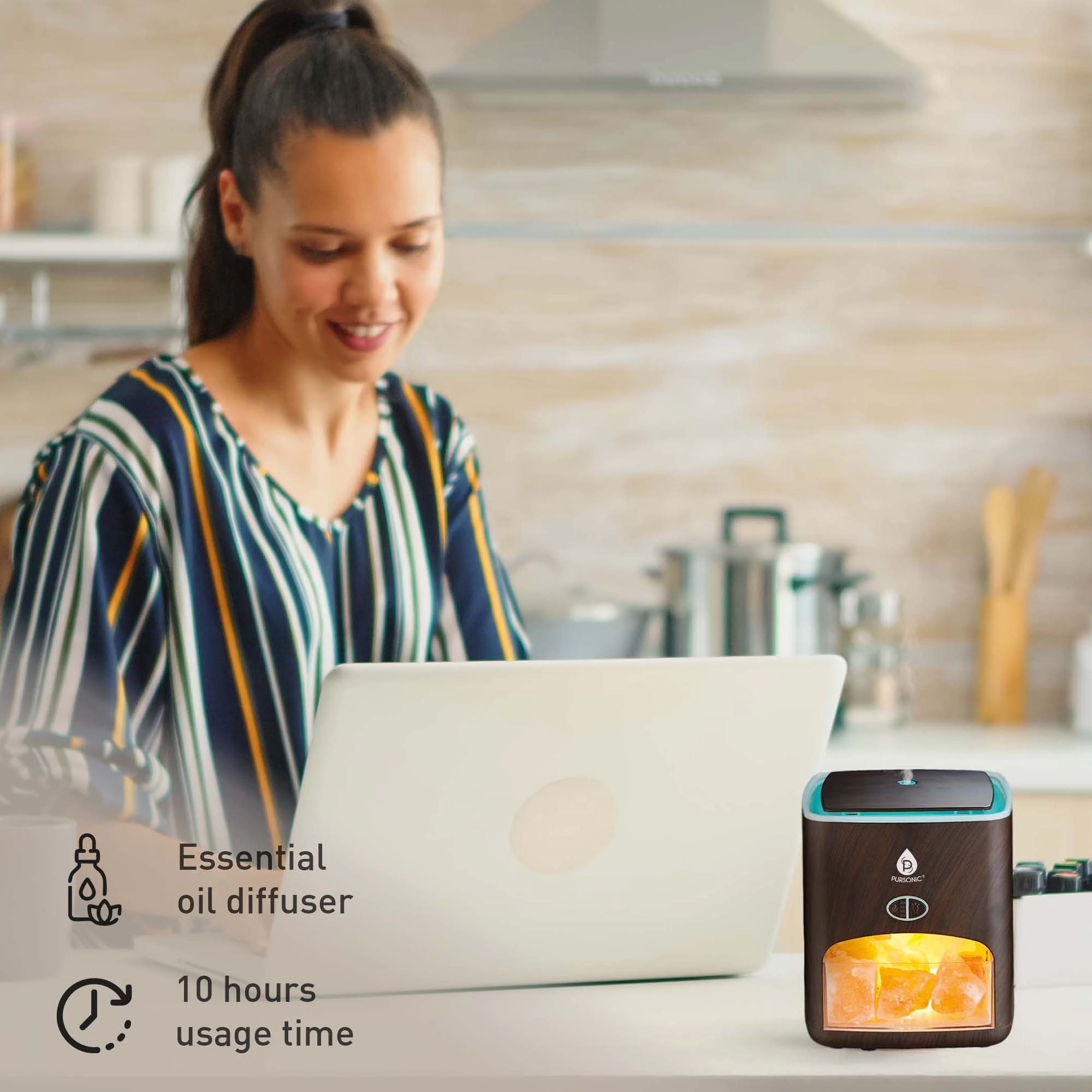 Pursonic Unisex Aromatherapy Bundle: Himalayan Salt Lamp Diffuser, Essential Oil Diffuser & 6 Essential Oils