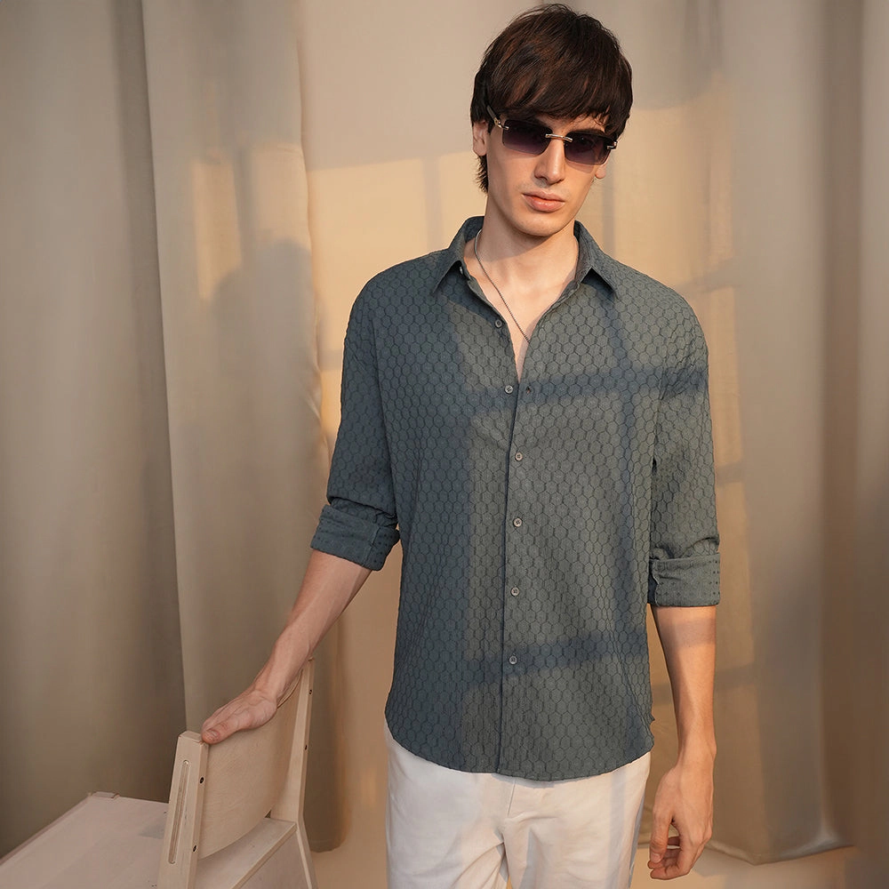 Honeycomb-Textured Oversized Shirt