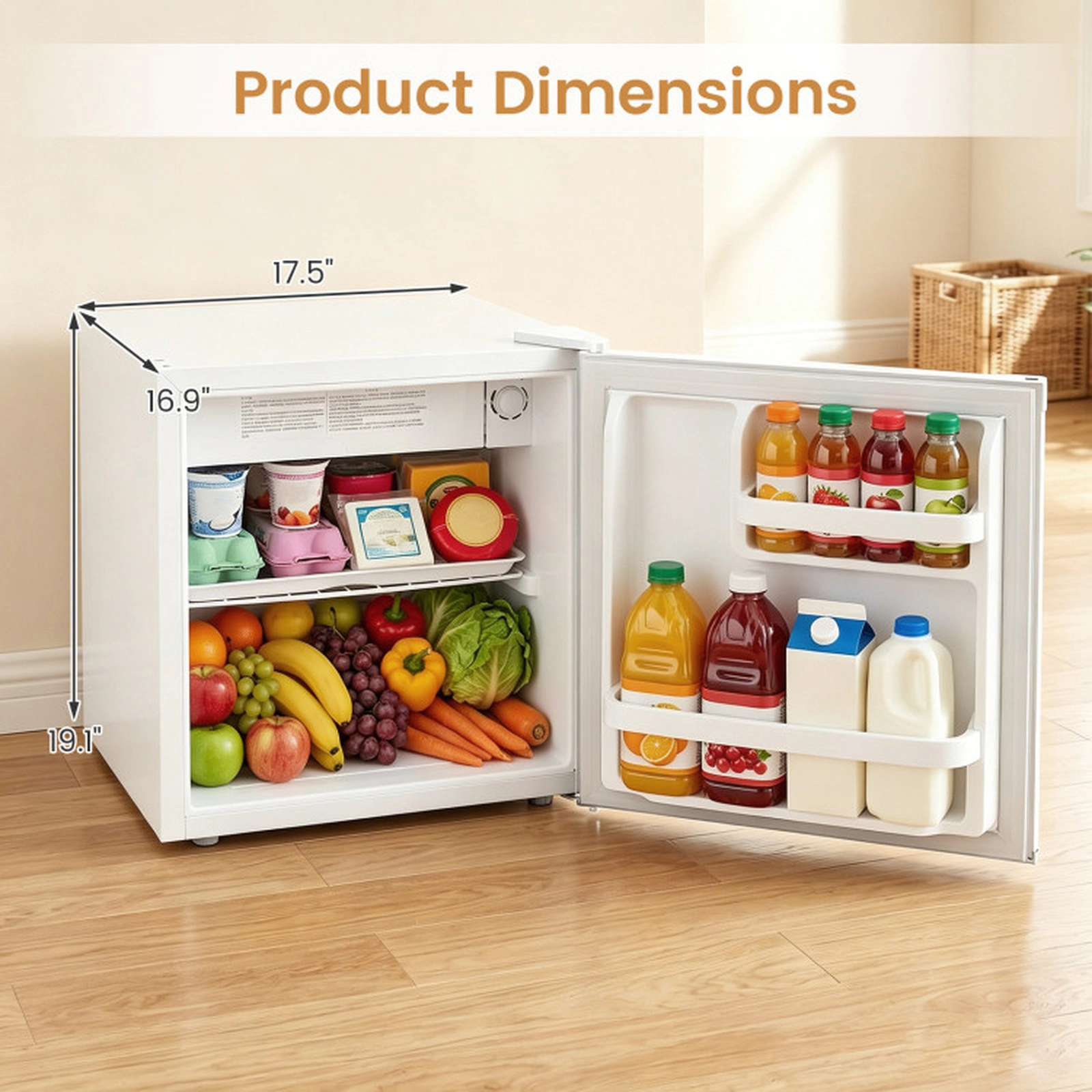 SUGIFT Compact Mini Fridge 2.13-cu ft Capacity 7-Level Thermostat 39 dB Quiet 17.5 x 16.9 x 19.1-in White