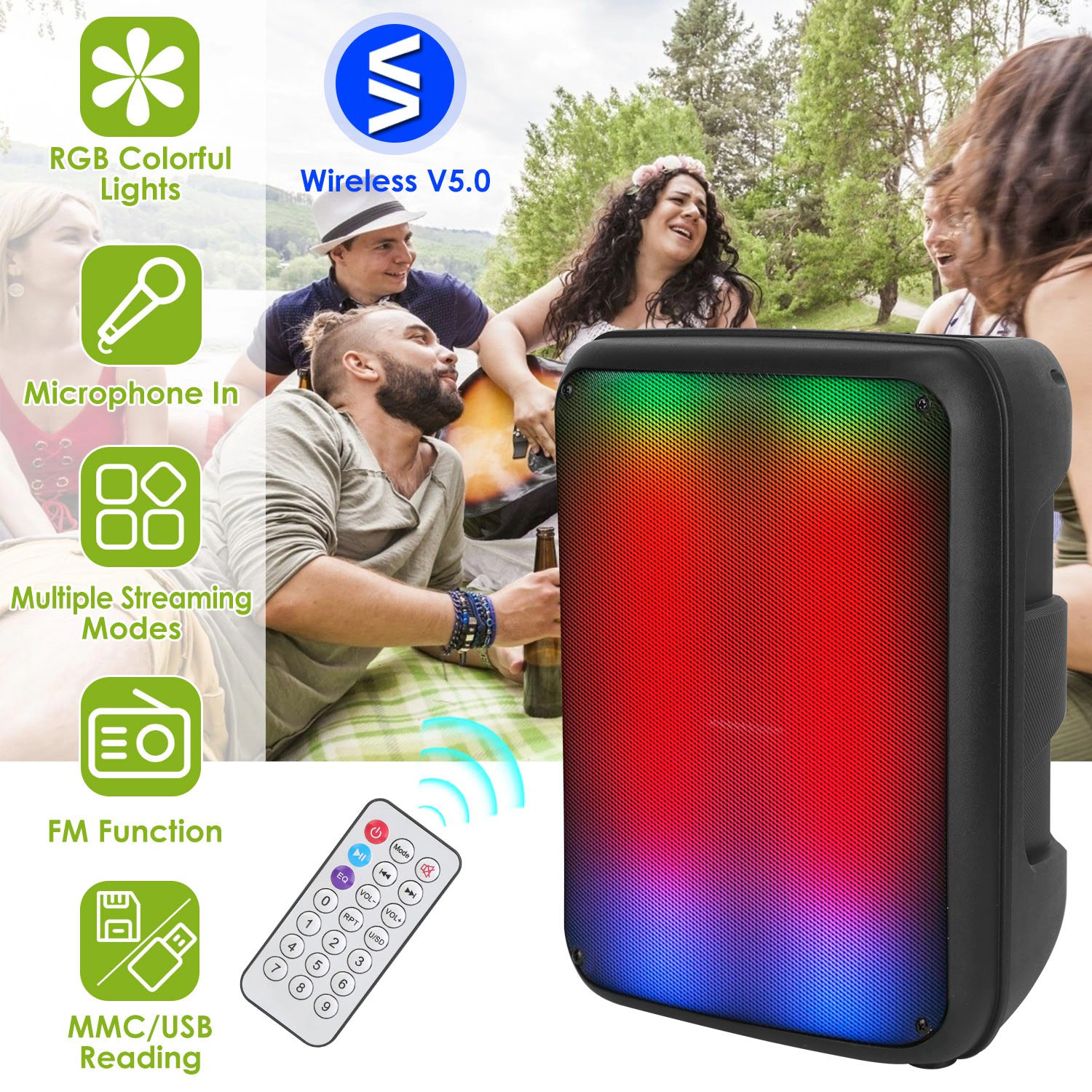 GBruno 8-Inch Wireless Party Speaker With RGB Lights