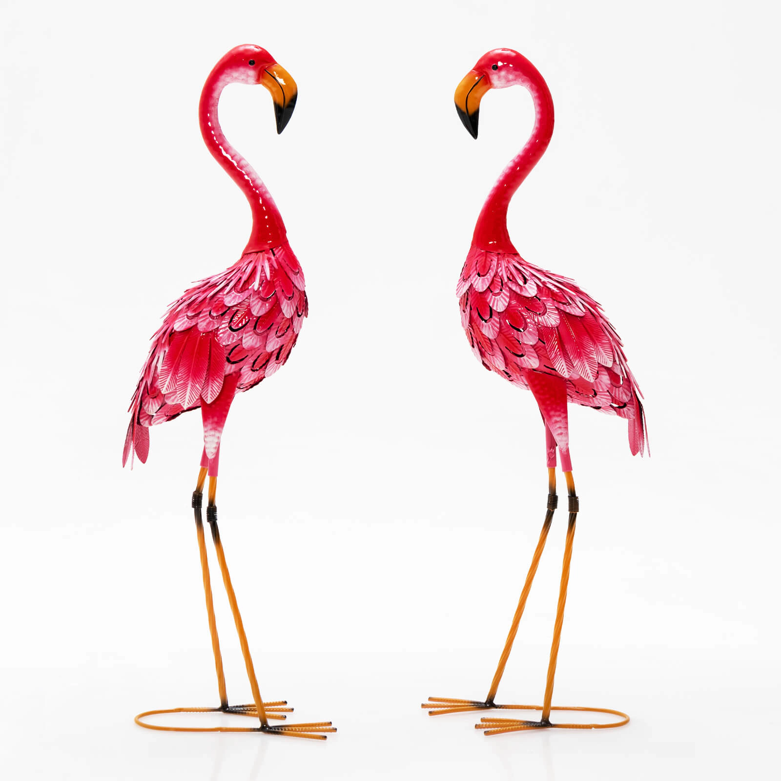 SUGIFT Set of 2 Pink Metal Flamingo Garden Statues with Gradient Feather Details 8-in W 11-in D 35-in H