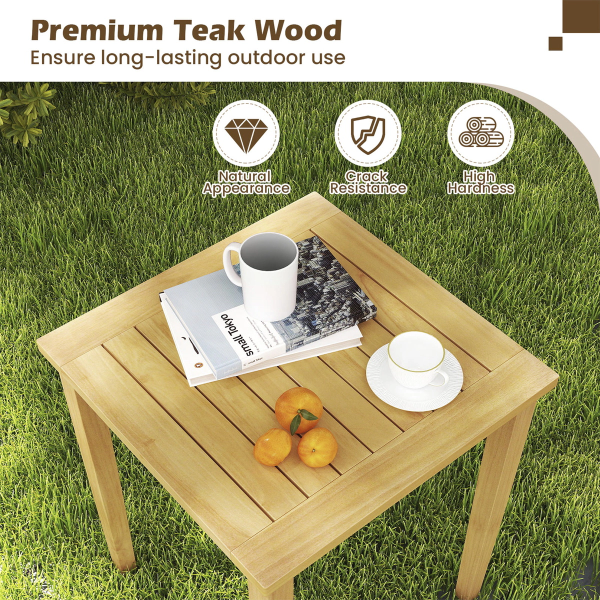 SUGIFT Set of 2 Slatted Top Teak Wood Outdoor Patio Nesting Tables 20-in x 20-in x 23-in 110-lb Capacity Natural