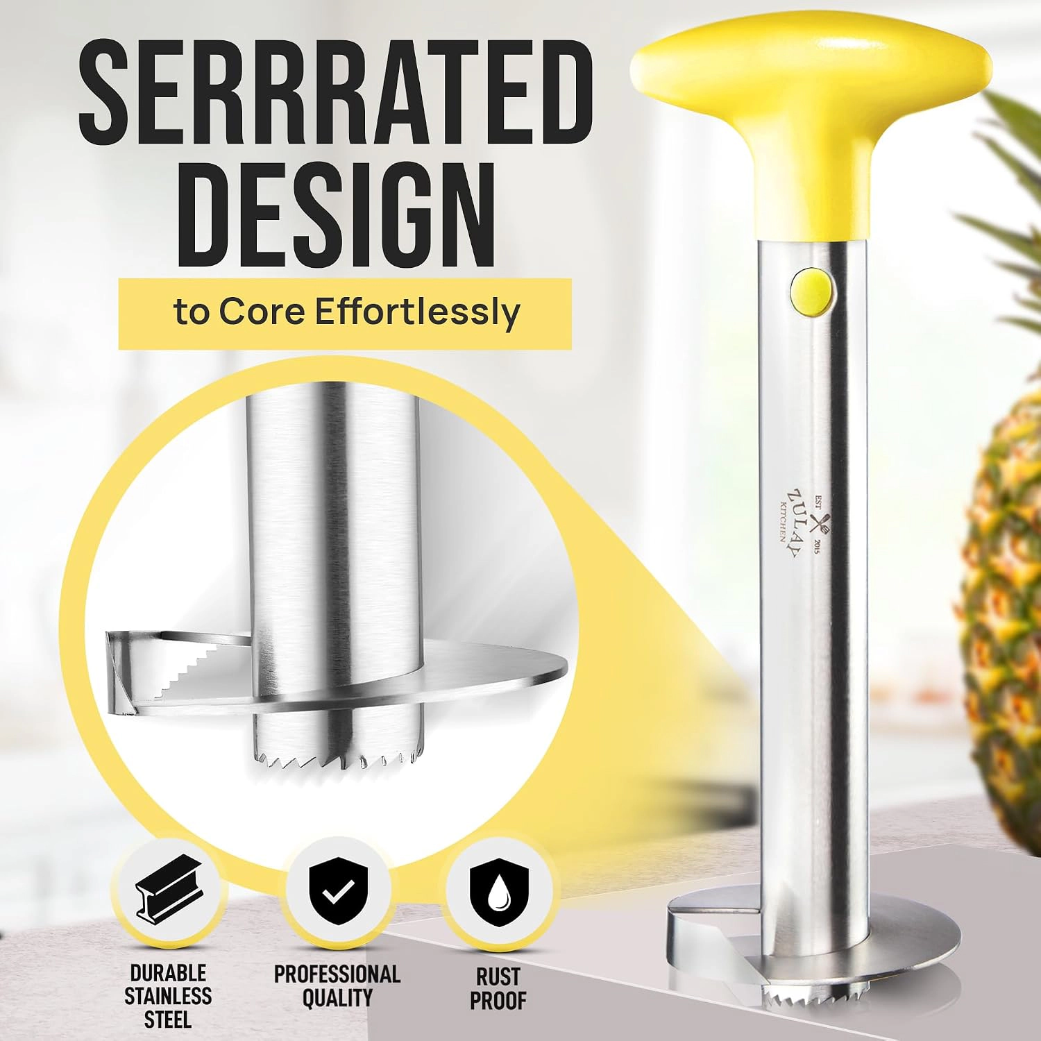 Zulay Kitchen Stainless Steel Pineapple Corer & Slicer + Eye Removal Tool