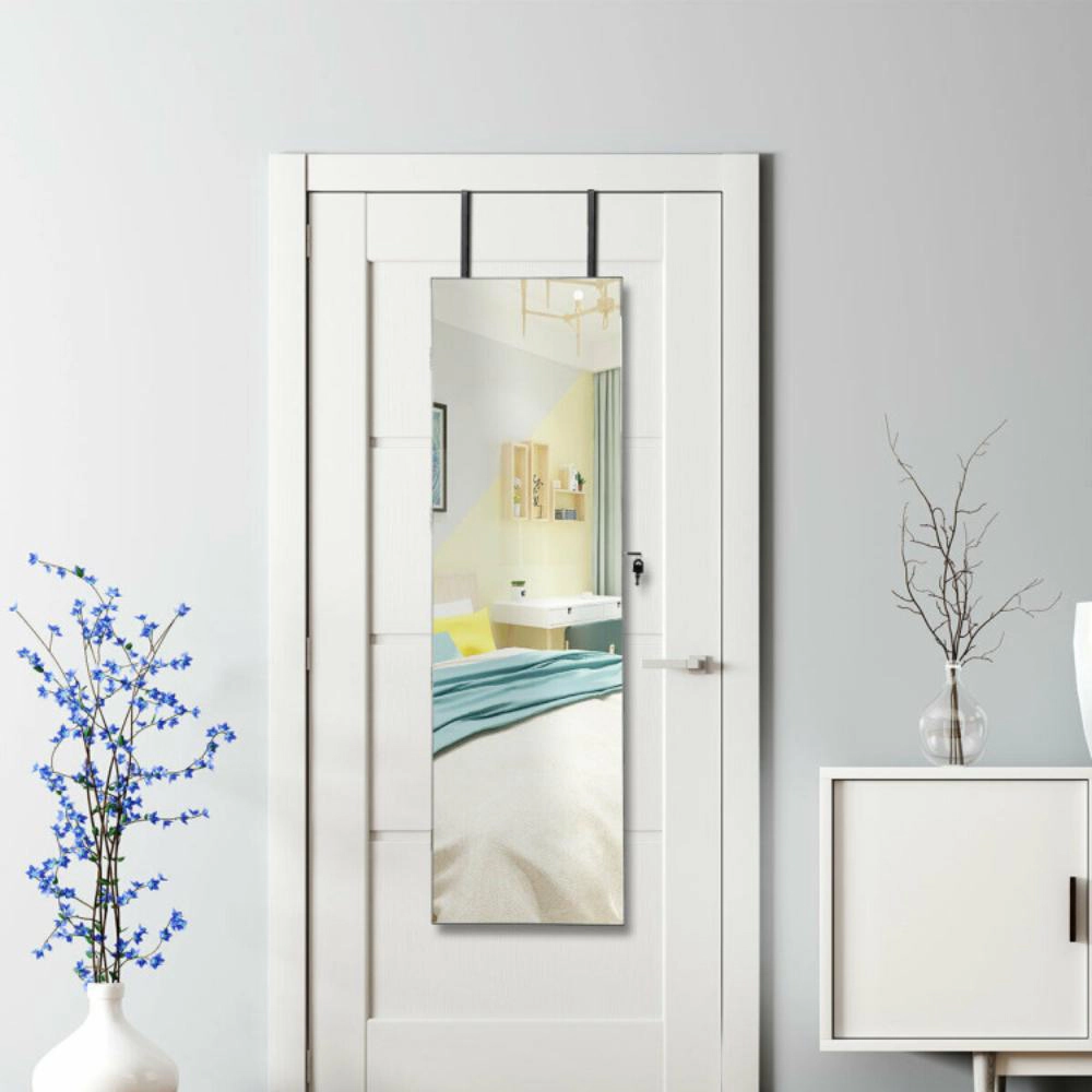 Hivvago Wall and Door Mounted Mirrored Jewelry Cabinet with Lights