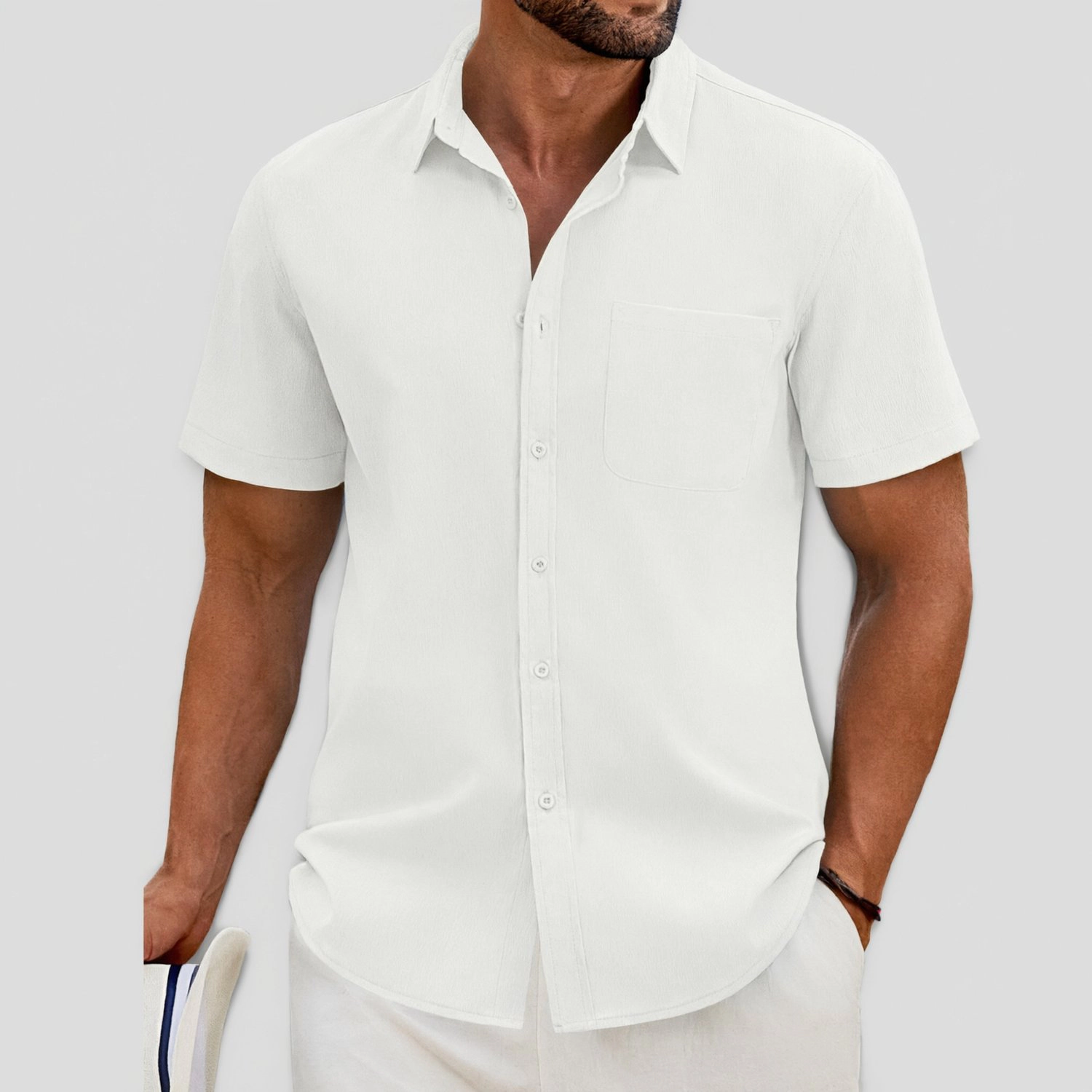 COOFANDY Mens  Short Sleeve Button Down Shirts Collared Chest Pocket Tops