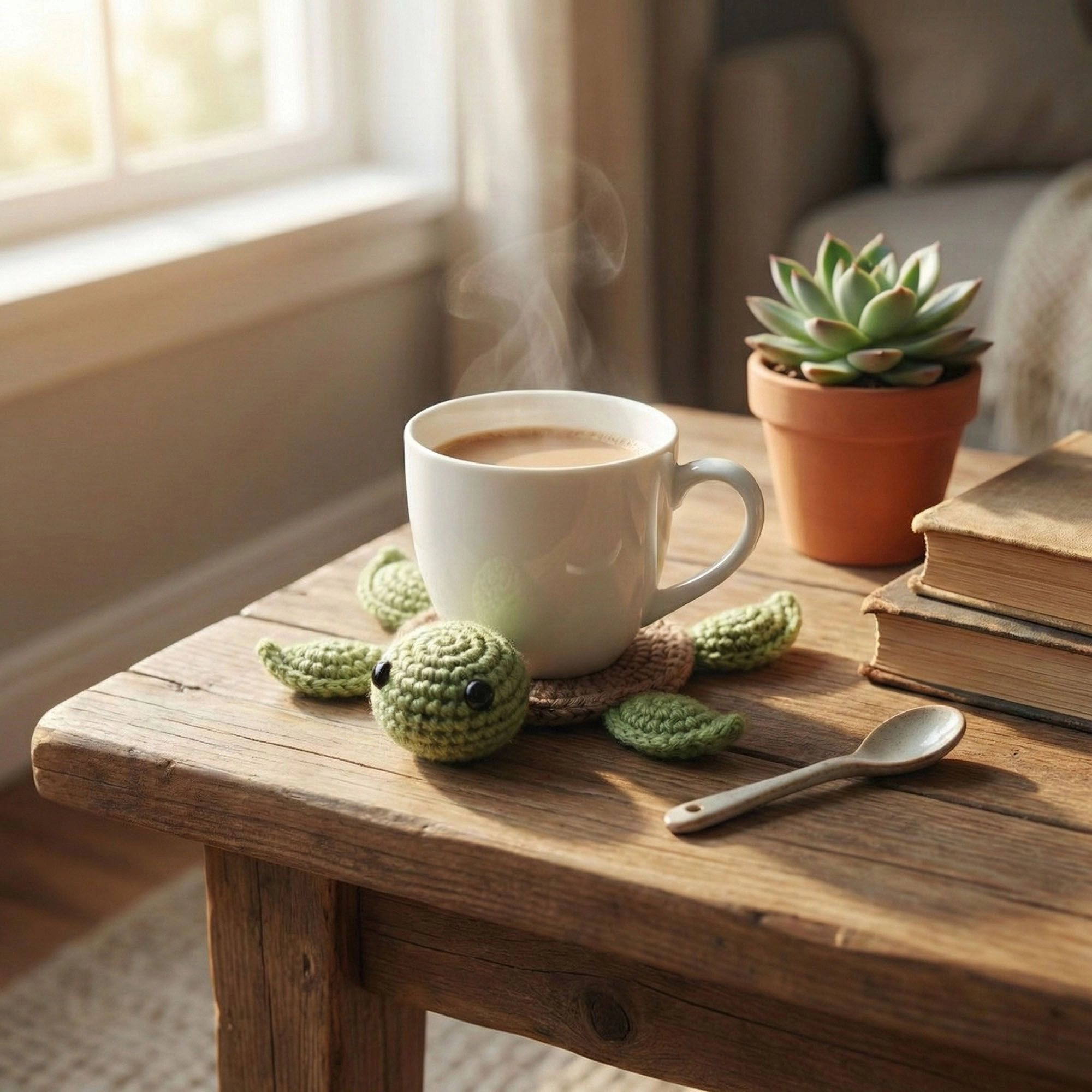 Alilang Unisex Handcrafted Crochet Turtle Coaster with Knit Animal Design