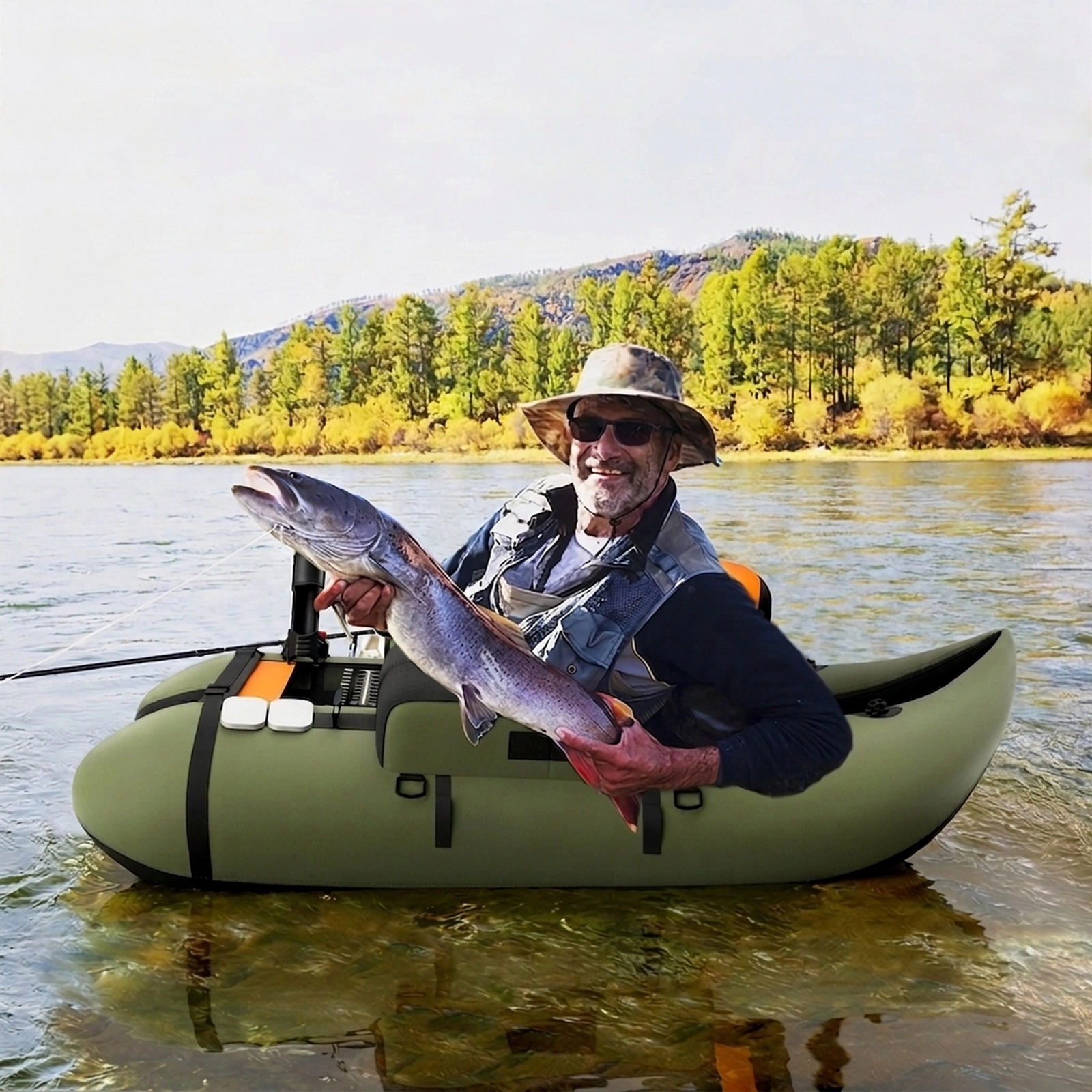 SUGIFT Adult Green Fishing Float Tube with Hydrodynamic Hull and Fish Ruler 53-in W 21-in H 350-lb Load Capacity