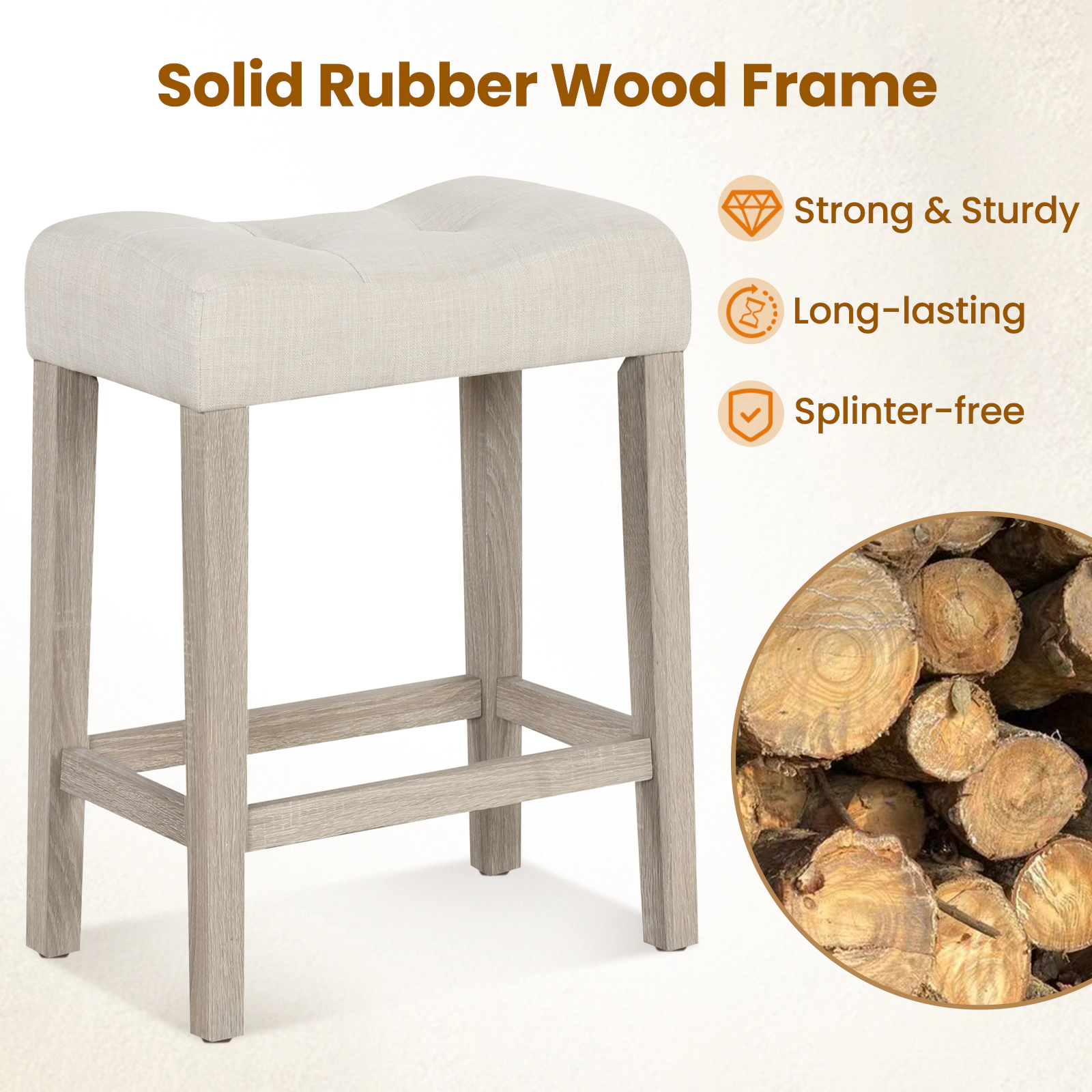 SUGIFT Set of 2 Upholstered Counter Height Bar Stools Curved Saddle Seat 330-lb Capacity 24-in Tall Light Gray/Brown