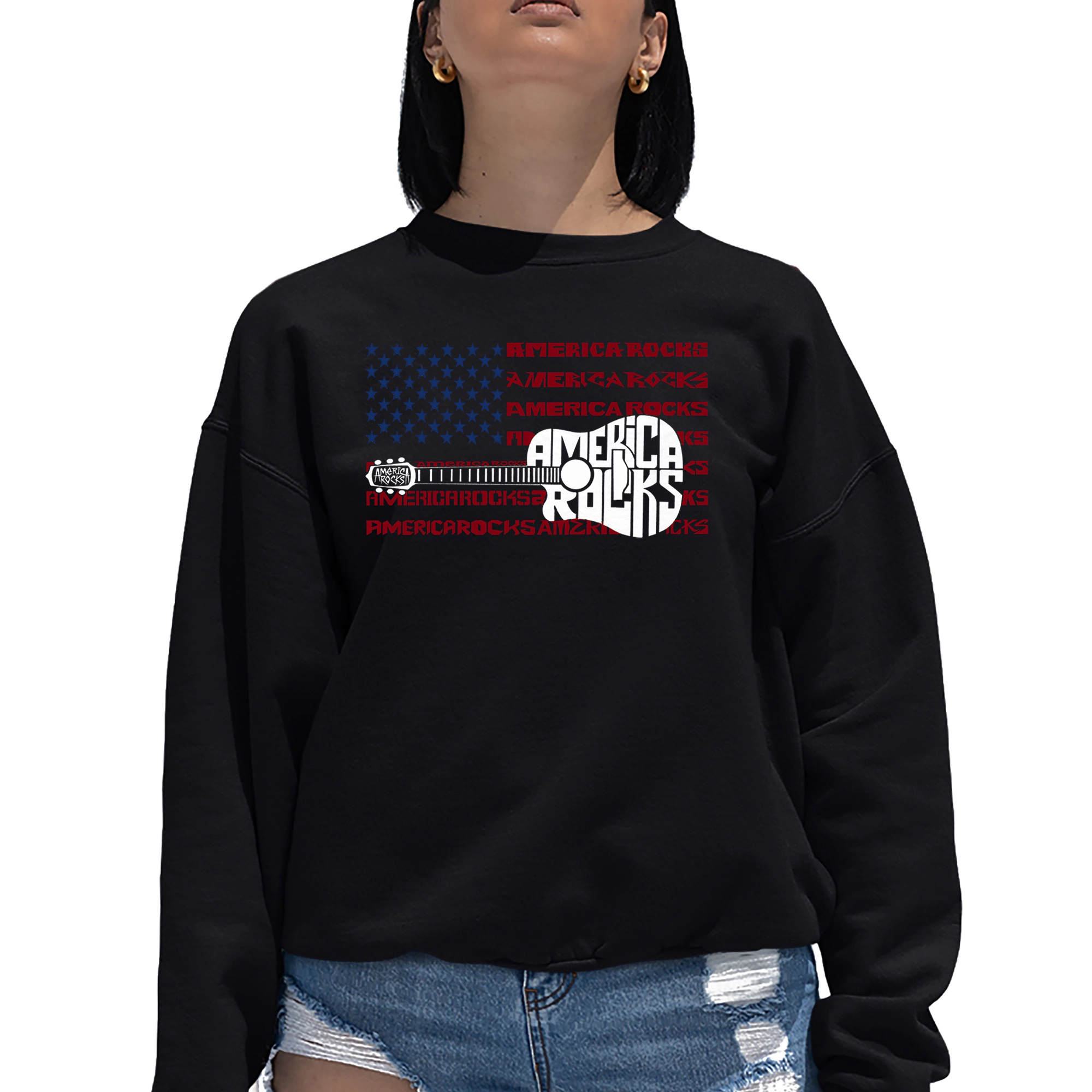 LA Pop Art America Rocks - Women's Word Crewneck Sweatshirt