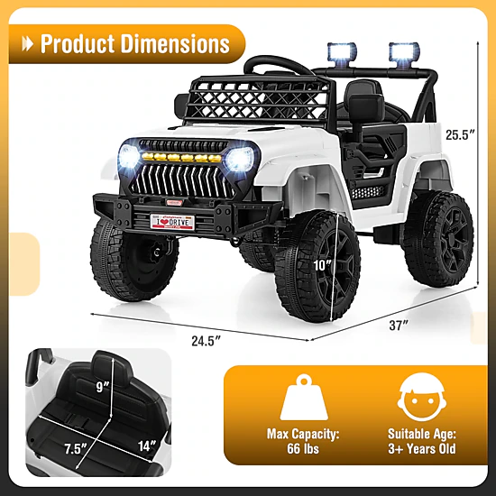 Costway 12V Kids Ride on Truck Car w/ Parental Remote 3 Speeds LED Lights & Music Player