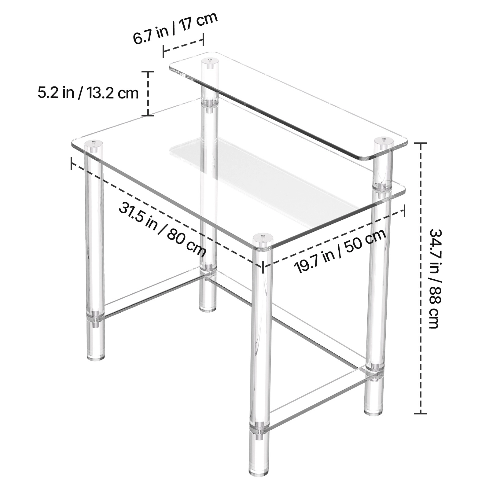 HONGGE Clear Acrylic Side End Table for Modern Desk