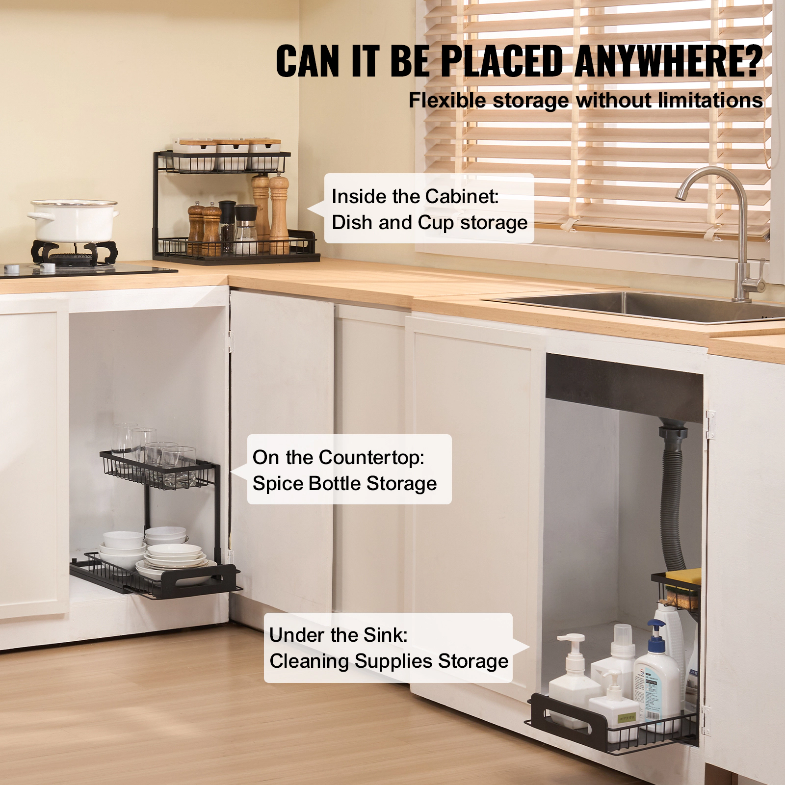 HONGGE Under Sink Pull Out Cabinet Organizer Slide Sliding Drawer Storage