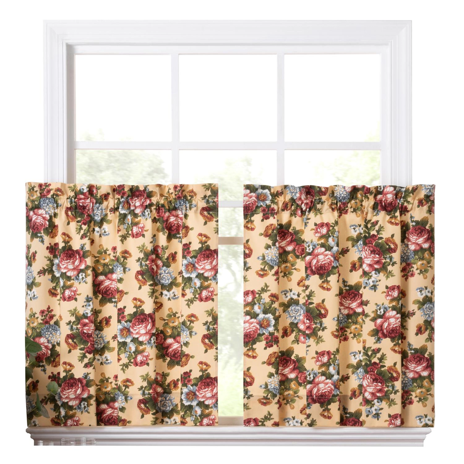 Ellis Bella Stylish Medium Scale Printed Floral Pattern 1.5 Rod Pocket Tier for Windows