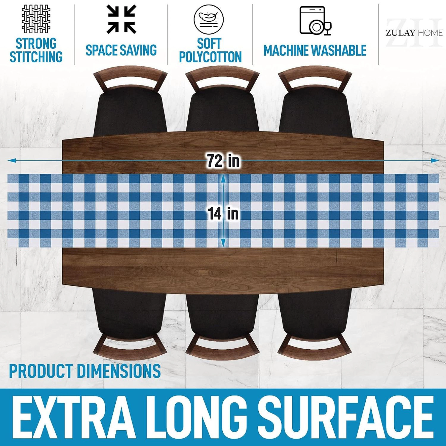 Zulay Home 14"x72" Table Runner - Thick Poly Cotton Buffalo Plaid Runners
