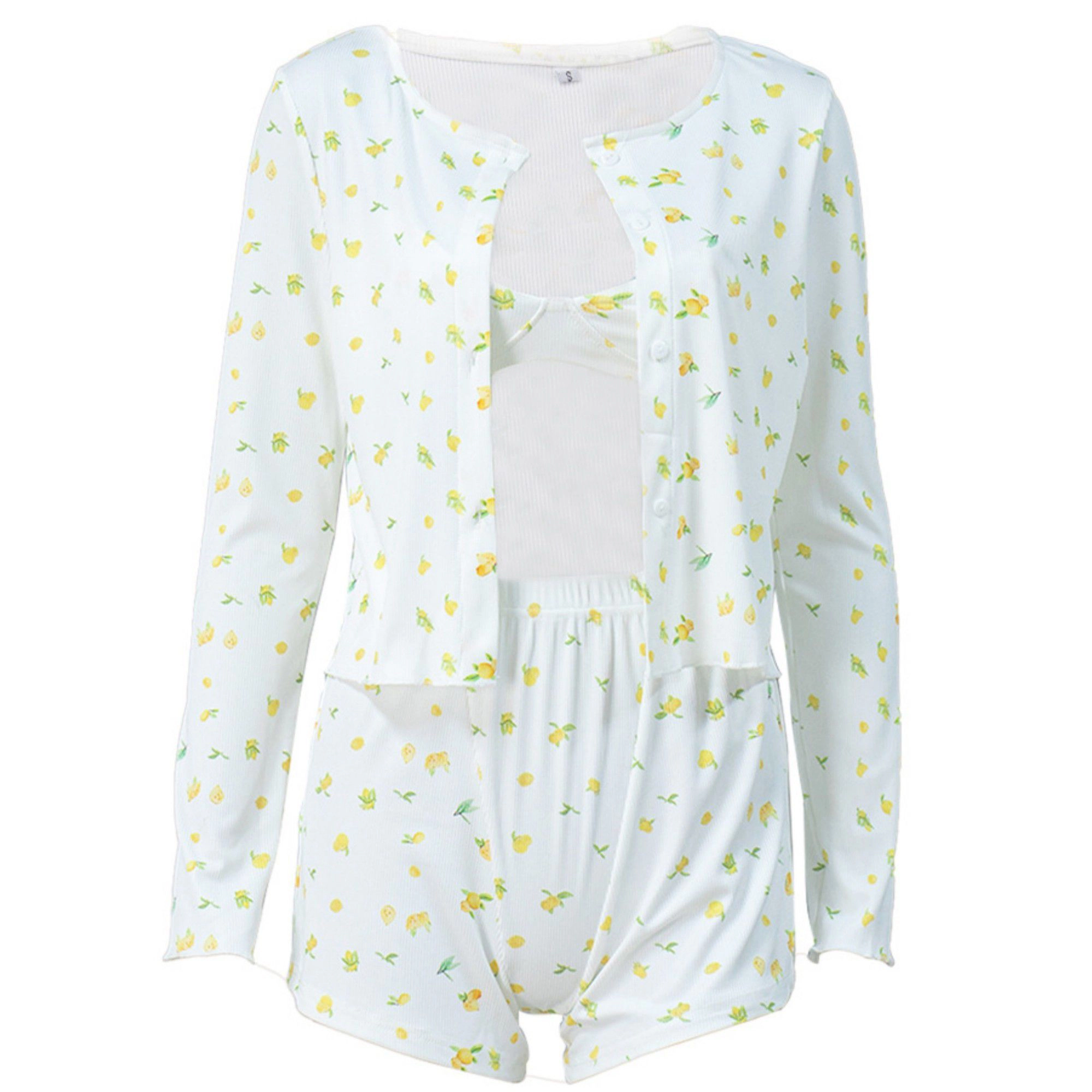 Anna-Kaci Women's 3-Piece Floral Print Loungewear Set with Bra Top High-Waisted Shorts and Long Sleeve Cardigan
