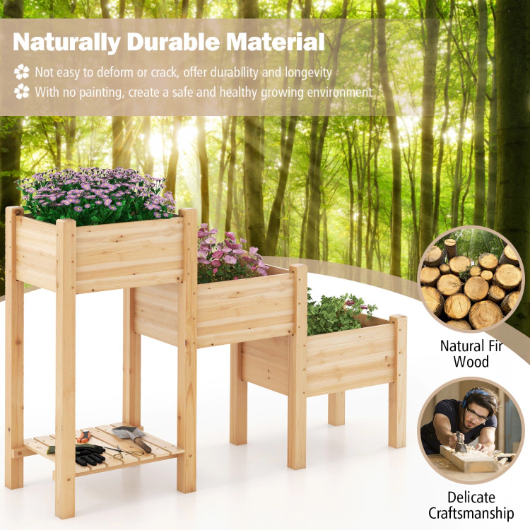 Hivvago 3-Tier Wooden Raised Garden Bed with Open Storage Shelf