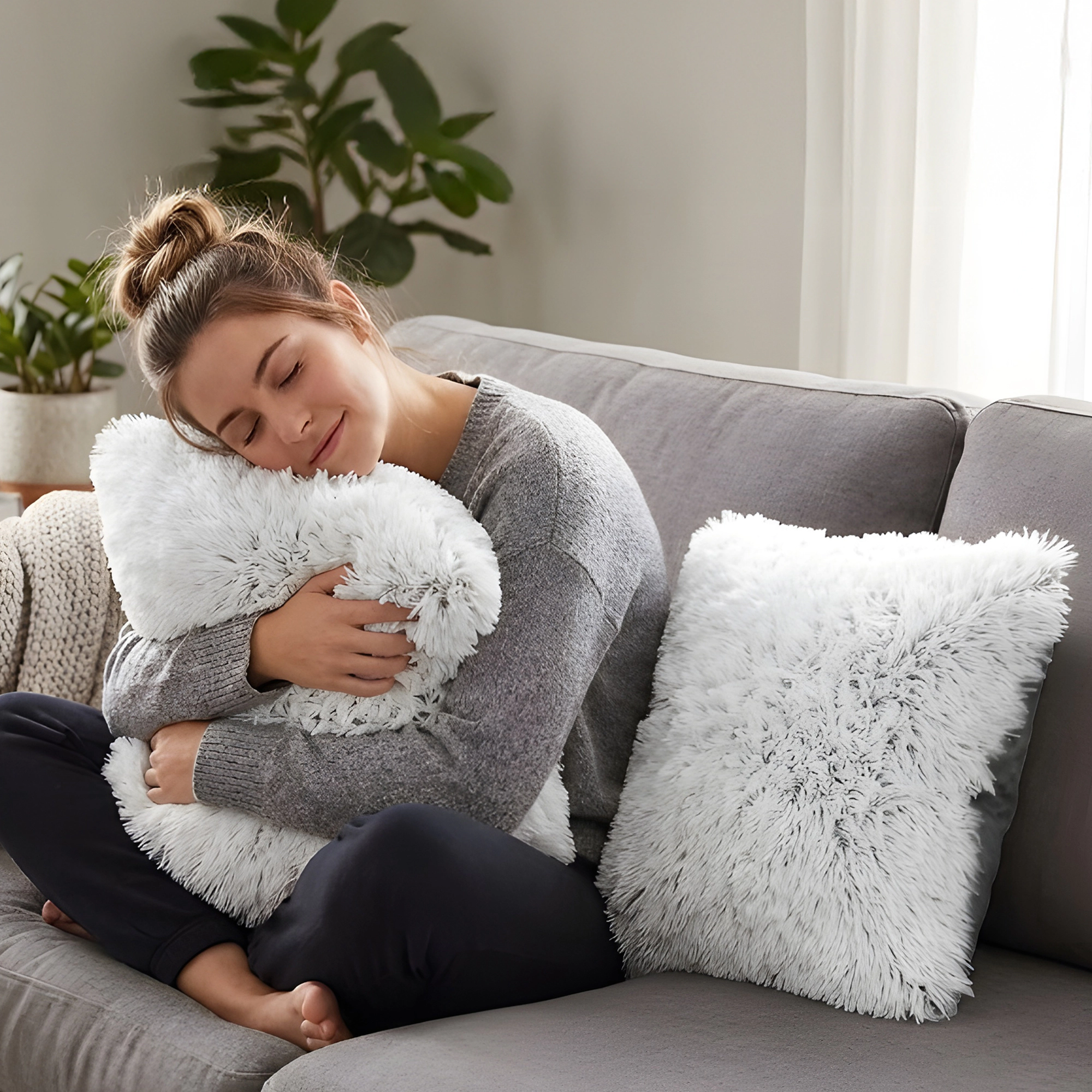 Cheer Collection 20-Inch Plush Shaggy Faux Fur Square Throw Pillows with Inserts, 2-Pack