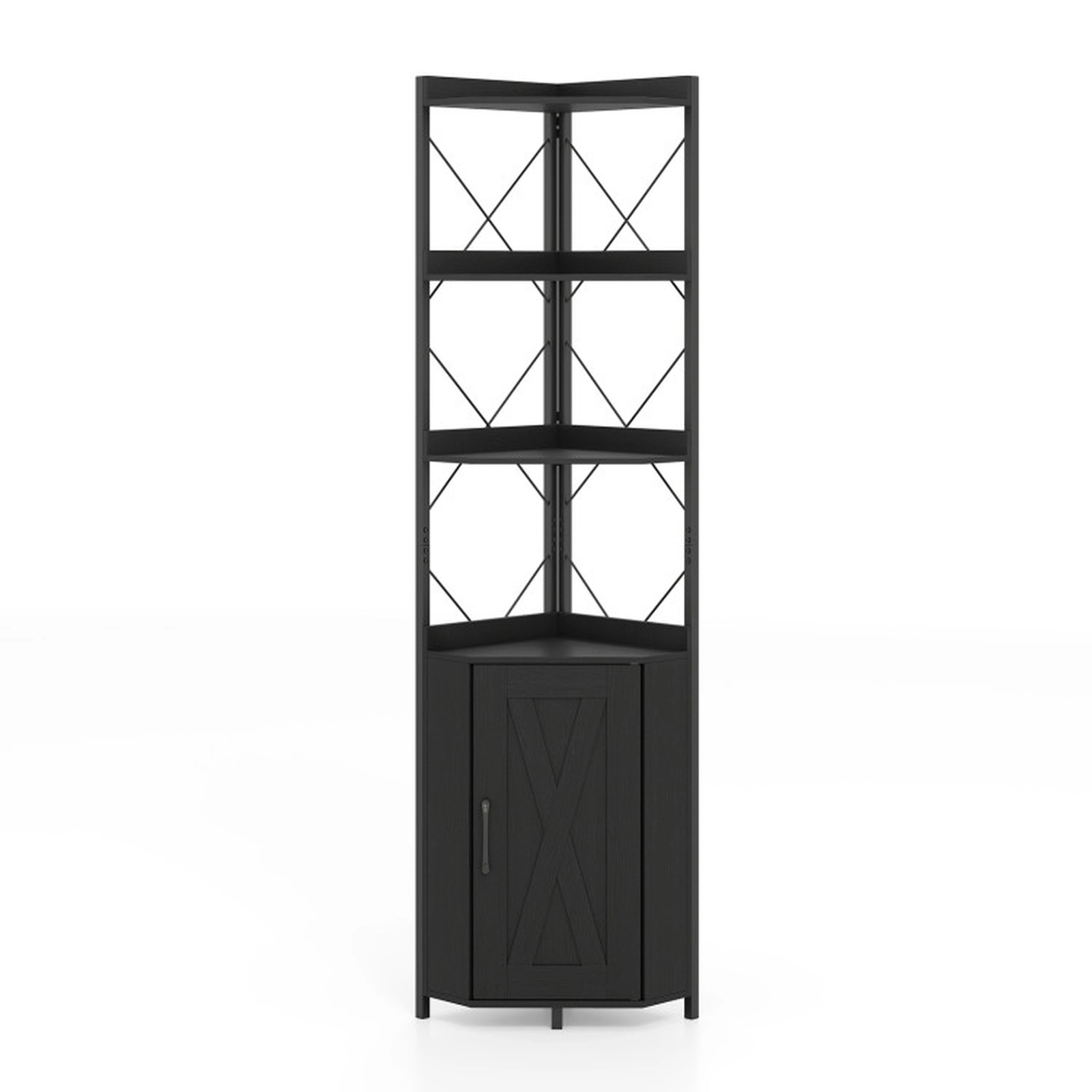 SUGIFT 71-in Tall 6-Tier Freestanding Corner Bookshelf with Cabinet 180-lb Capacity Rustic Brown and Black
