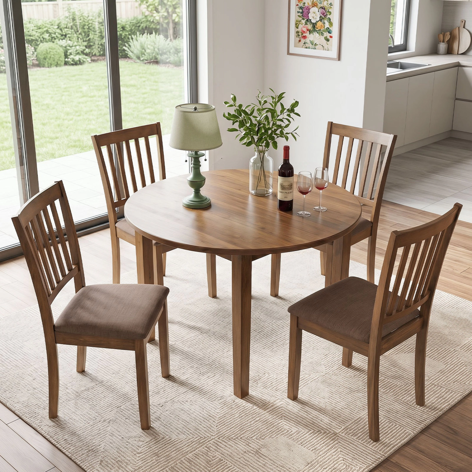 SUGIFT Set of 4 Wooden Upholstered Dining Chairs with Rubber Wood Frame 330-lb Capacity Brown/Black