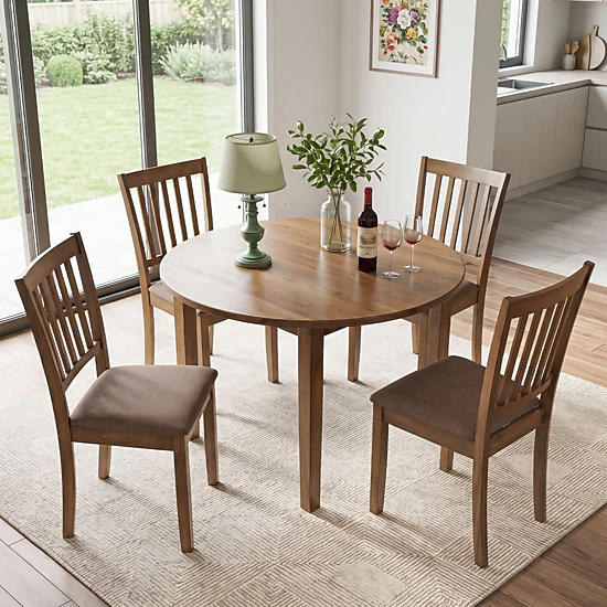 SUGIFT Set of 4 Wooden Upholstered Dining Chairs with Rubber Wood Frame 330-lb Capacity Brown/Black