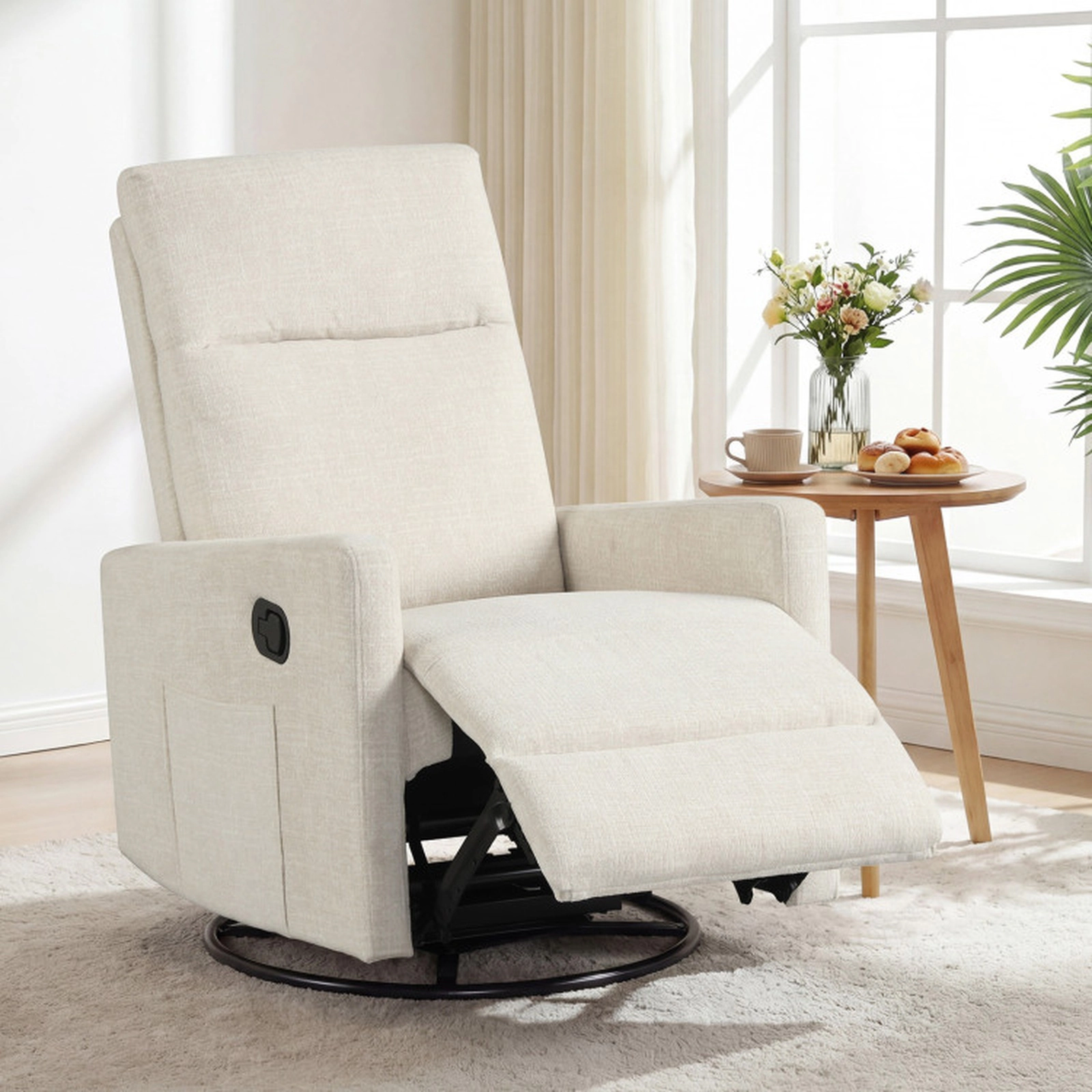 SUGIFT 360-Degree Swivel Reclining Upholstered Nursery Rocking Chair 35.5-in x 24.5-in x 38-in 330-lb Capacity Beige