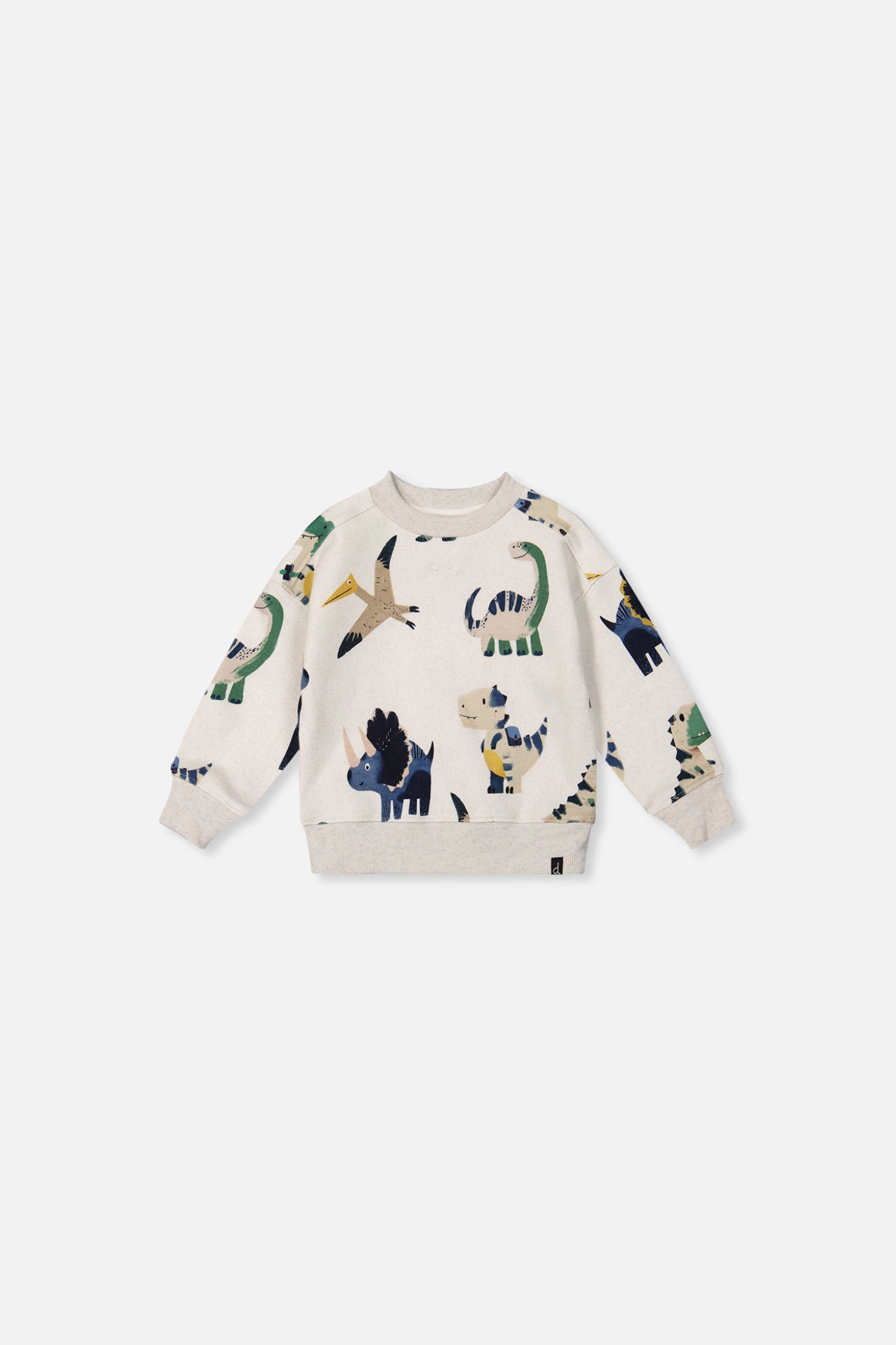 Deux par Boys Fleece Ribbed Crewneck Dinosaur Print Sweatshirt