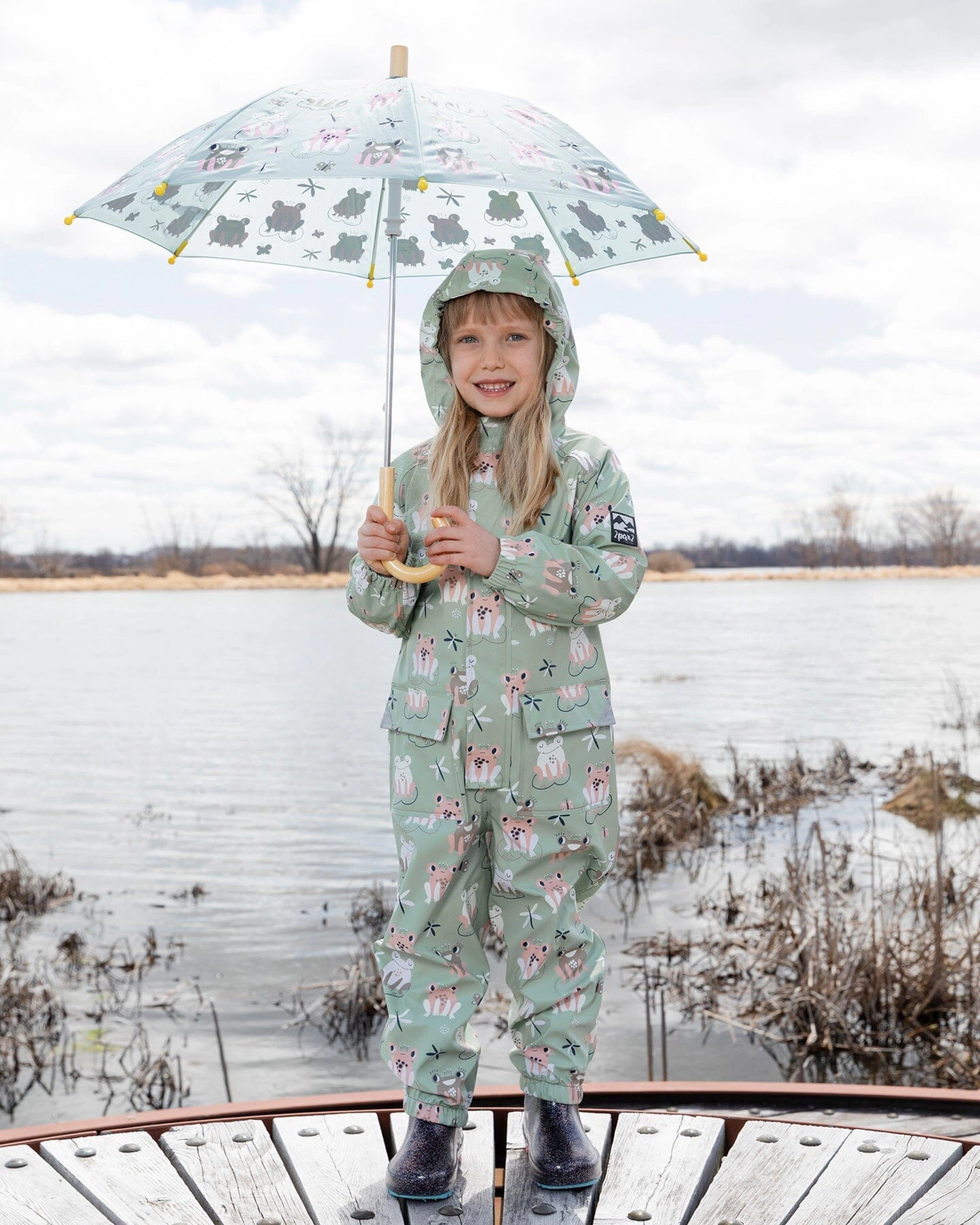 Deux par Girls Rain One-Piece Polyurethane Frog Print