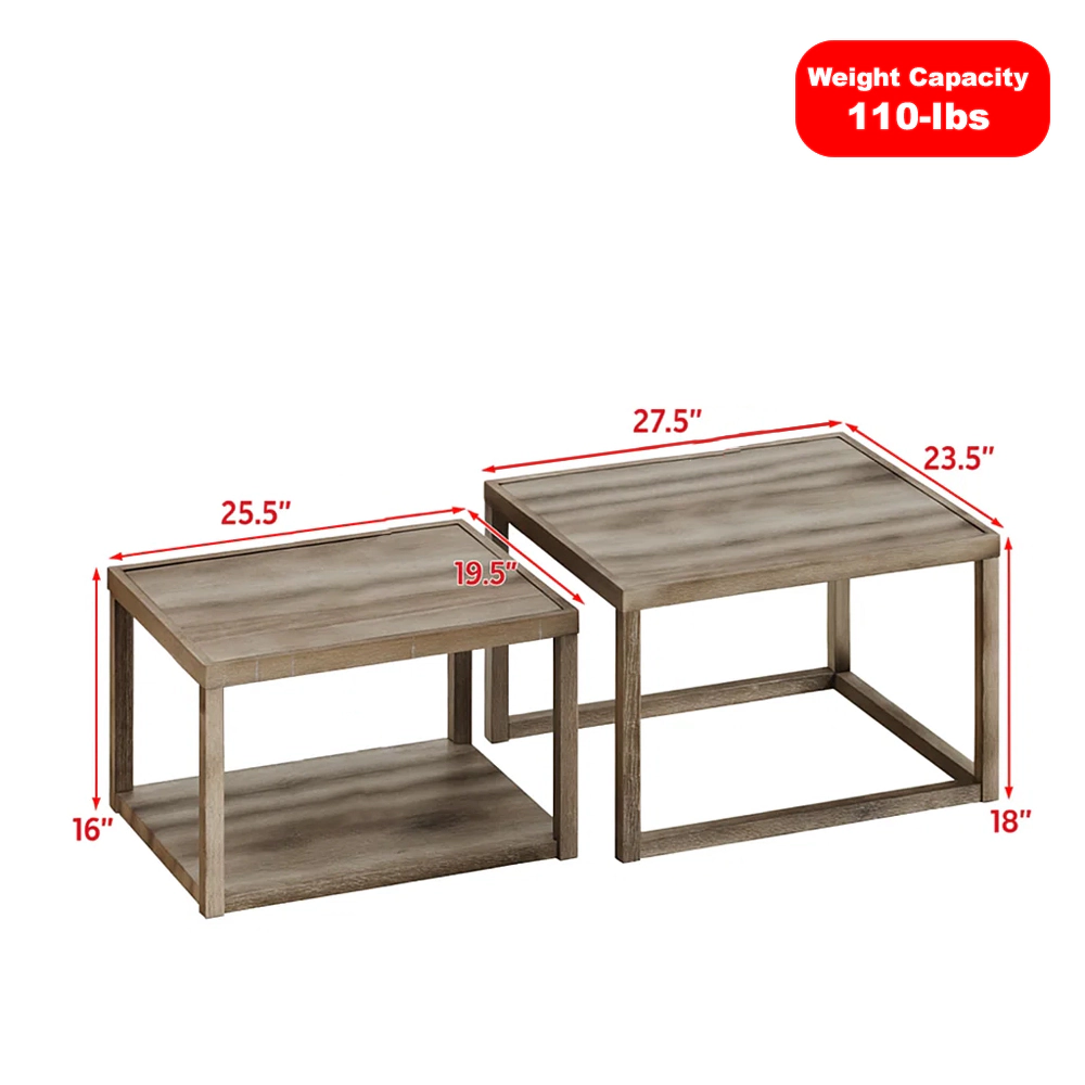 Hivvago Modern Living Room Nesting Tables with Space-Saving Rectangular Shape -  Set of 2