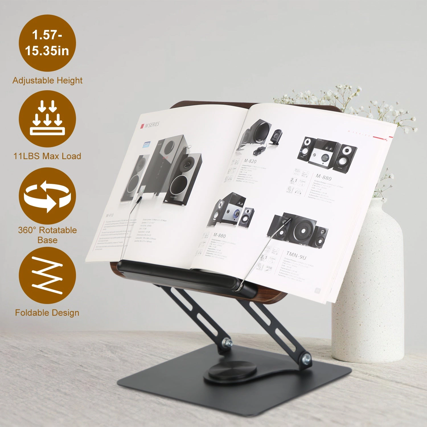 GBruno Adjustable Wood Book Stand With 360° Base
