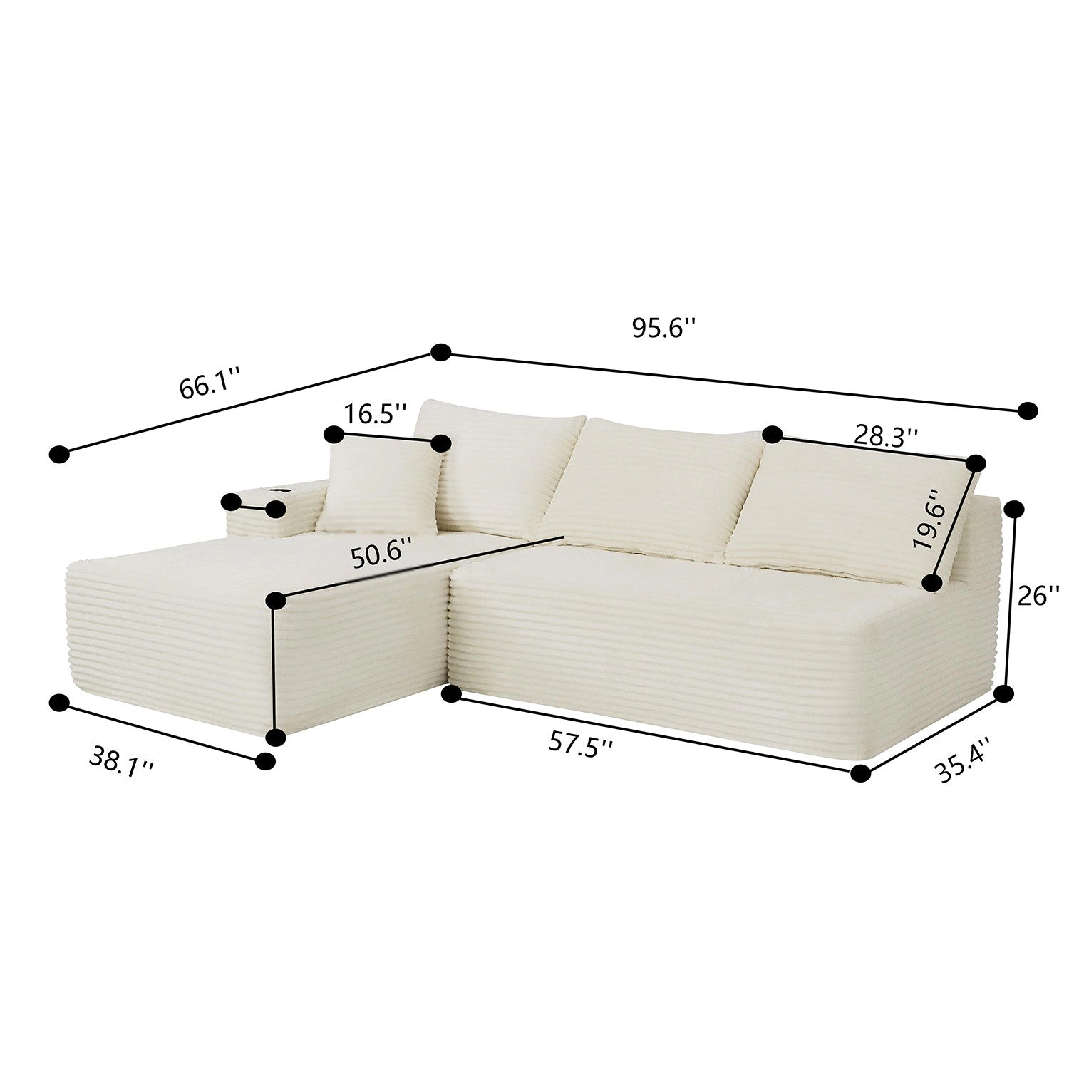 GBruno 3-Seat L-Shaped Sectional Sofa With Chaise