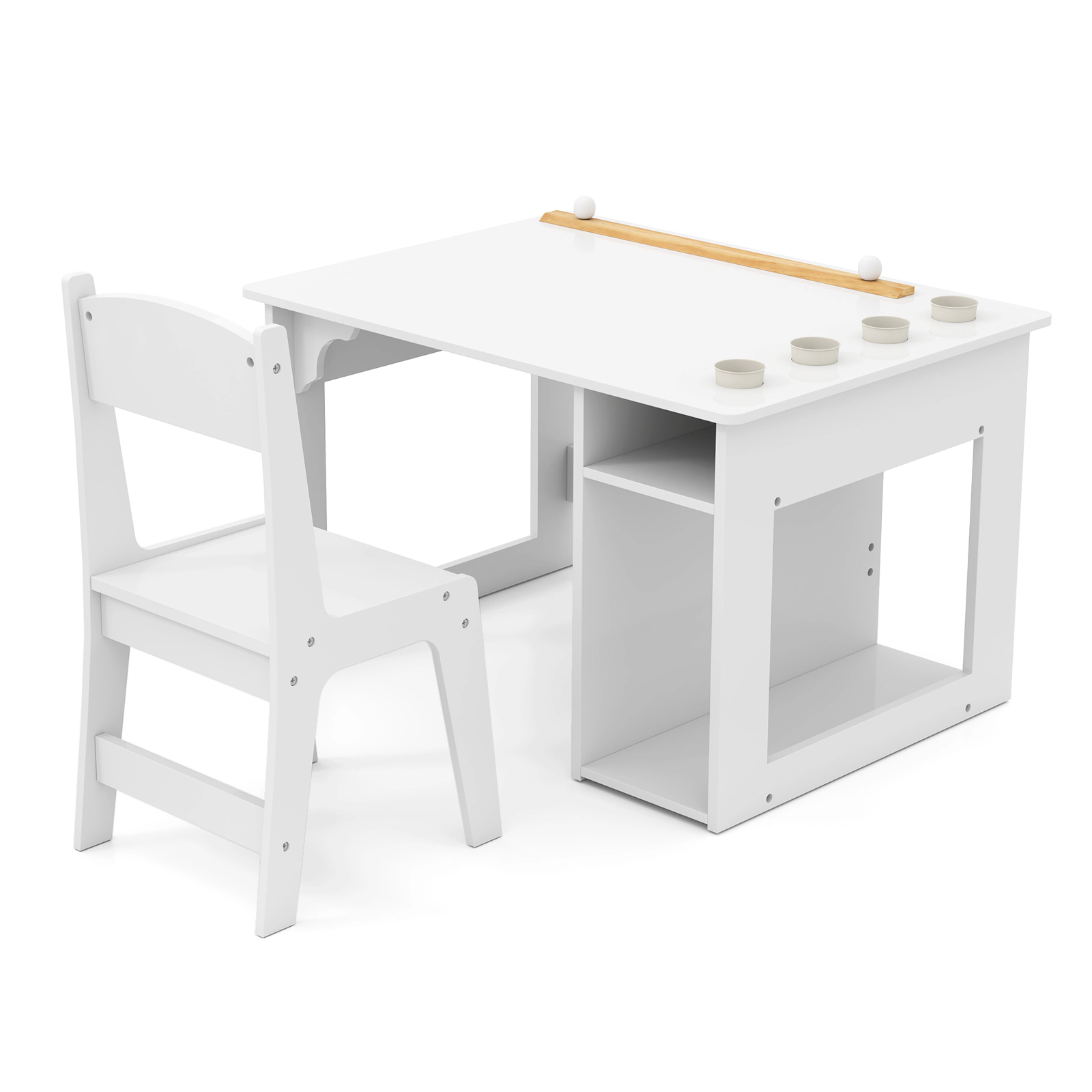 SUGIFT Kids Art Table and Chair Set with Storage Shelf and Paper Roll 110-lb Table 165-lb Chair White