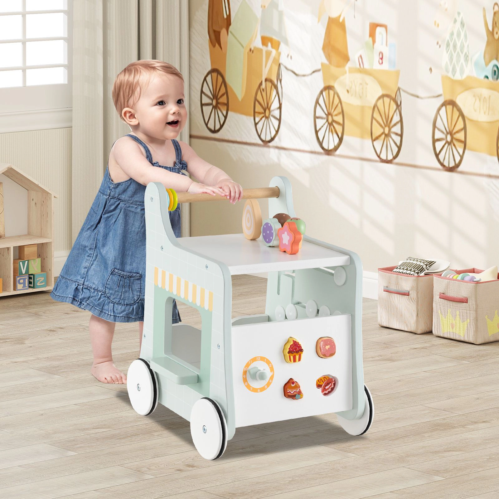 SlickBlue Montessori Push Walker Toy with Interactive Learning Features