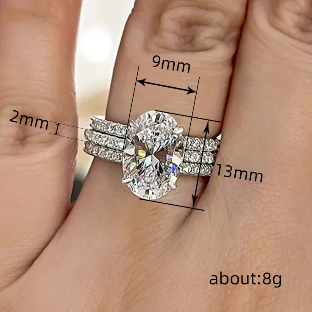 3 Piece Oval CZ with Micro Pave Bands Ring Set for Women