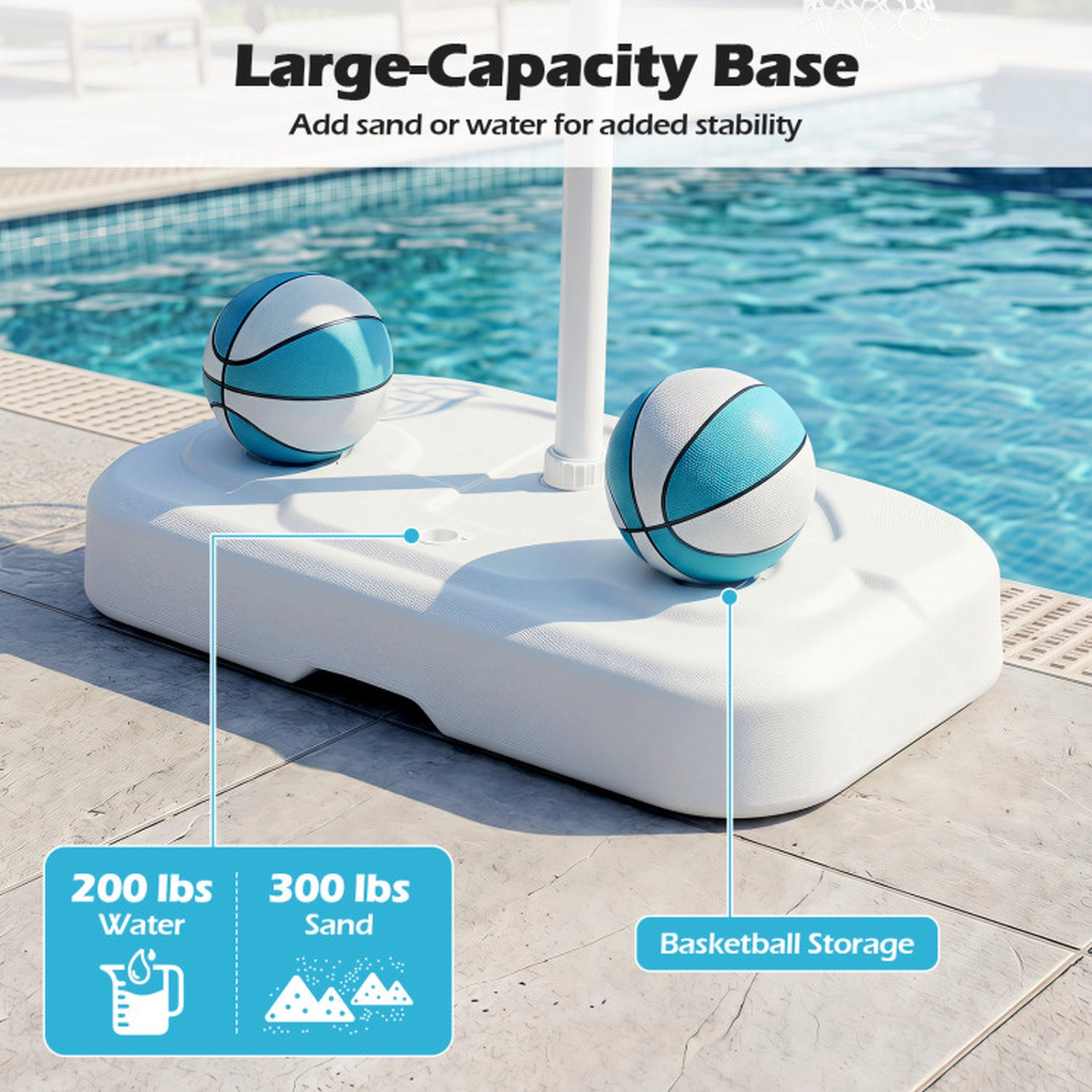 SUGIFT Shatterproof Backboard Pool Basketball Hoop Set with 2 Spheres and Pump Metal and PE Frame White
