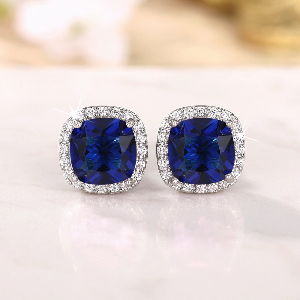 Wardrobe Whimsy Cushion Cut Cubic Zirconia Halo Stud Earrings Multi Color Sparkling Fashion Jewelry
