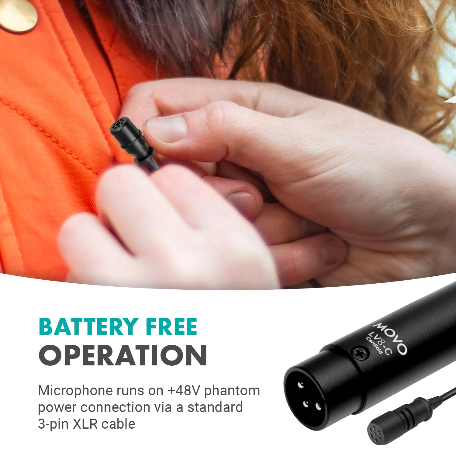 Movo LV8-C Broadcast-Quality XLR Lavalier Cardioid Condenser Wired Microphone with 12mm Mic Capsule for Accurate Voice