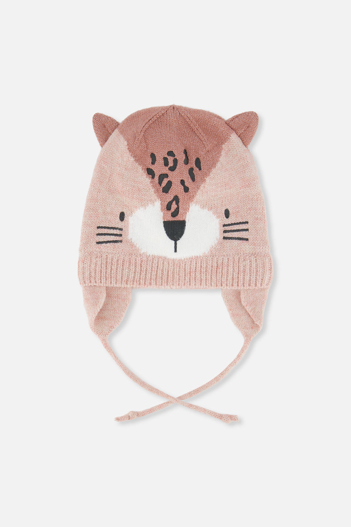 Deux par Girls Leopard Winter Knit Hat with Ear Flaps and Ears