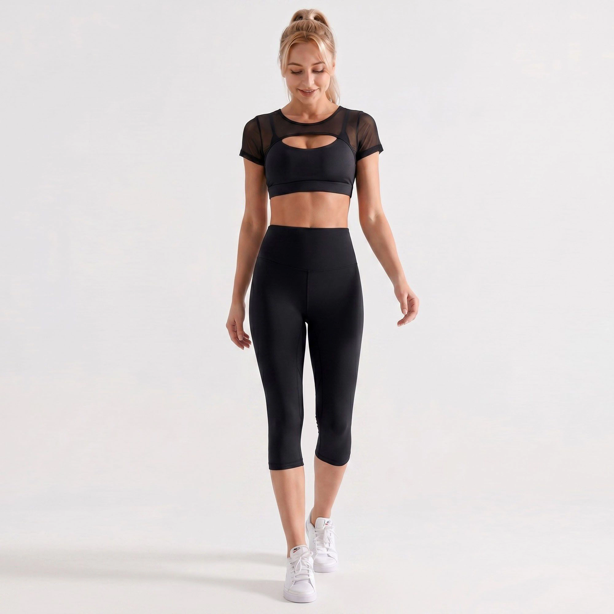 Anna-Kaci Women's High-Waist Capri Leggings with Wide Waistband Smooth Stretch Pull On Workout Yoga Pants