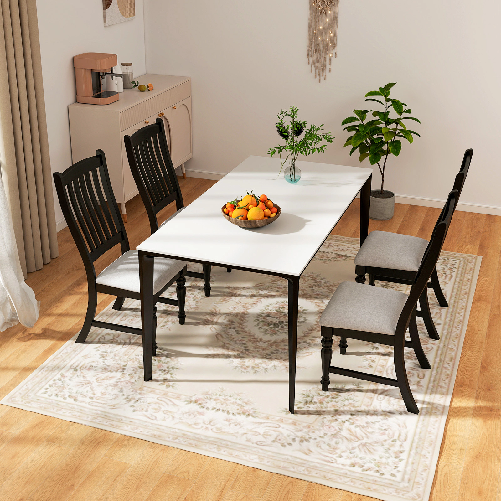 Set of 2 Black Fabric Dining Side Chairs with Inclined Backrest, 350 lb Capacity