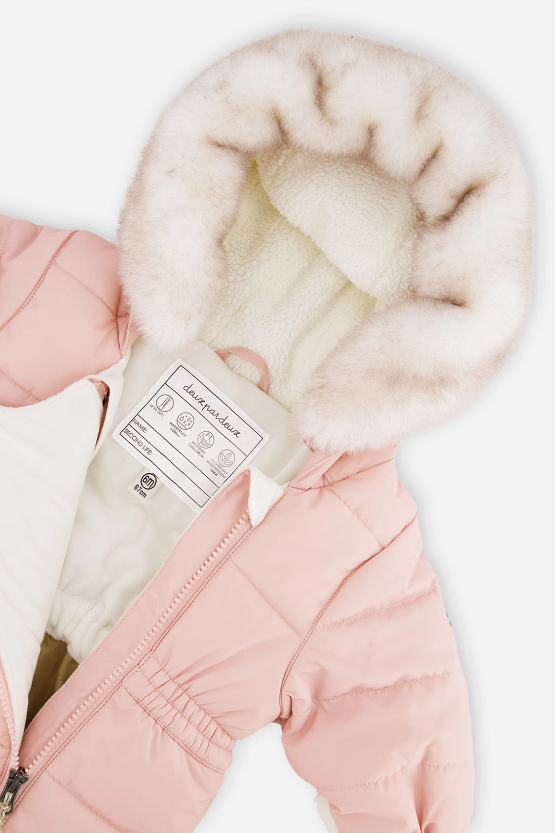 Deux par Girls Quilted One Piece Snowsuit for Car Seats with Bear-Ear Hood