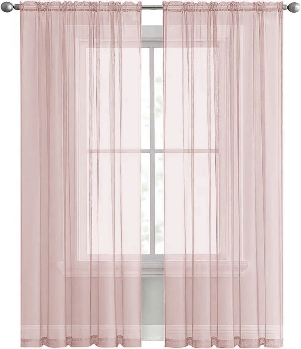 Kate Aurora Hotel Lux 2 Piece Rose Pink Rod Pocket Sheer Curtain Panels