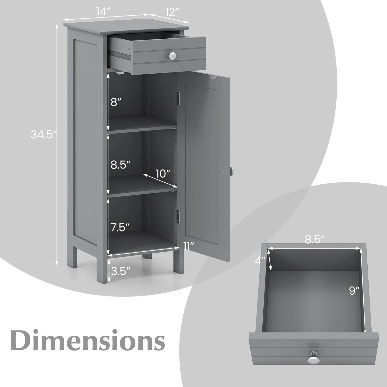 SlickBlue Narrow Storage Cabinet with Adjustable Shelves and Drawer
