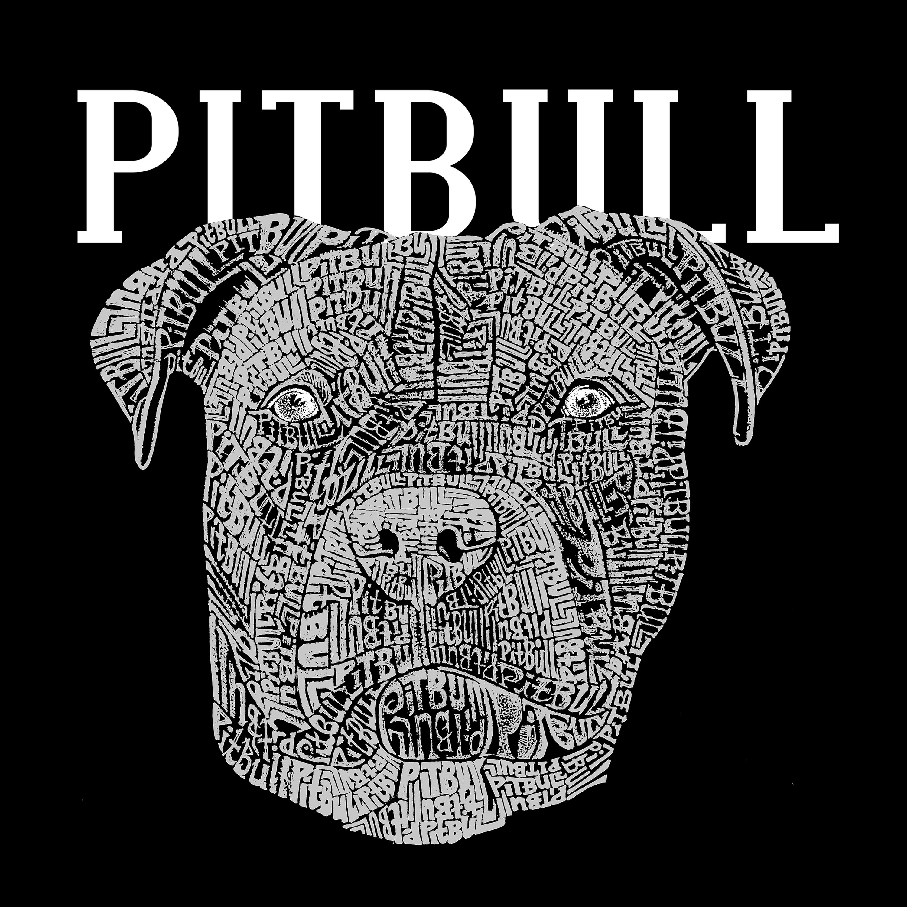 LA Pop Art Men's Pitbull Face Word T-Shirt - Short Sleeve Crew Neck, Regular Fit, Machine Washable