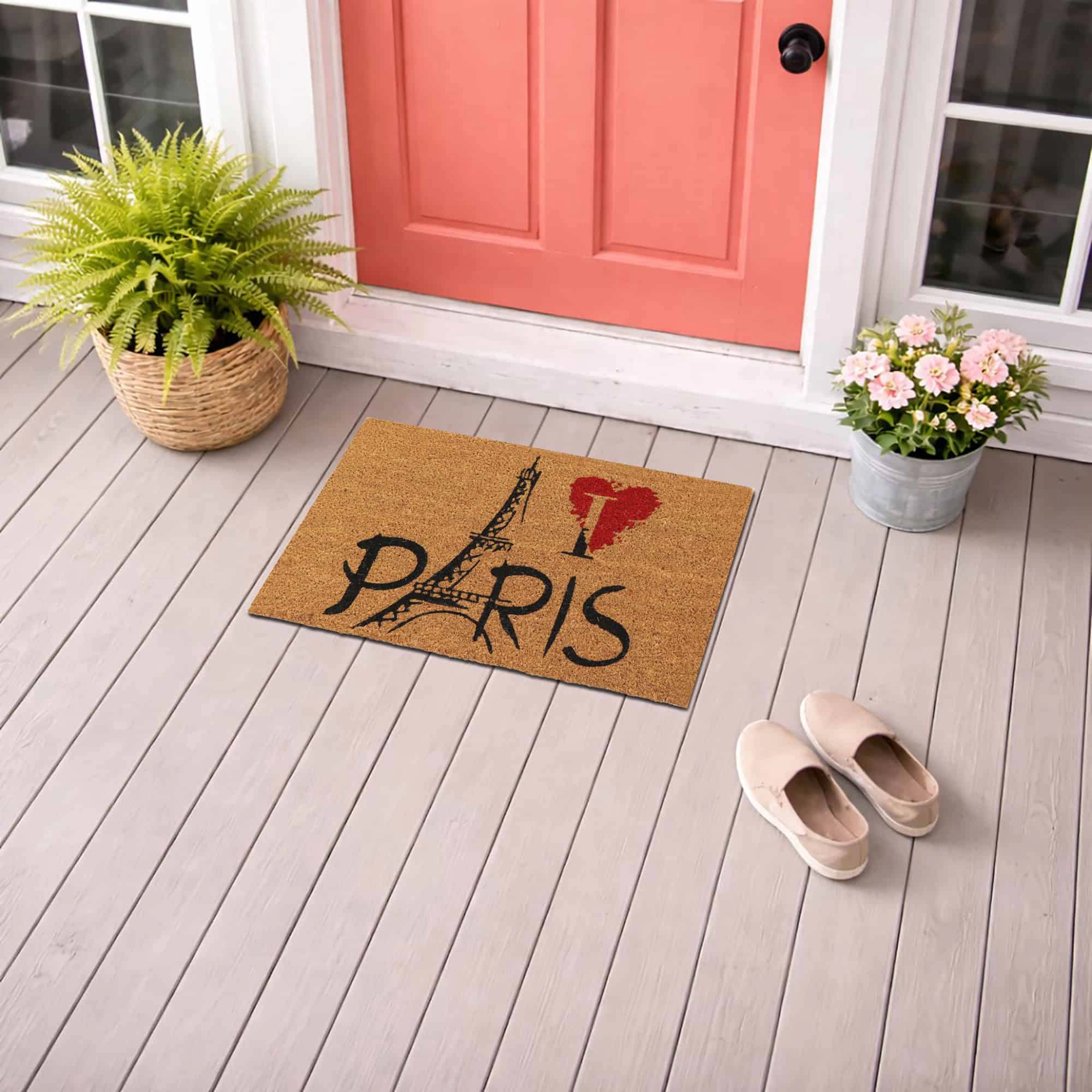 Evideco French Home Goods Natural Paris Eiffel Coir Doormat 24 x 16 Inches